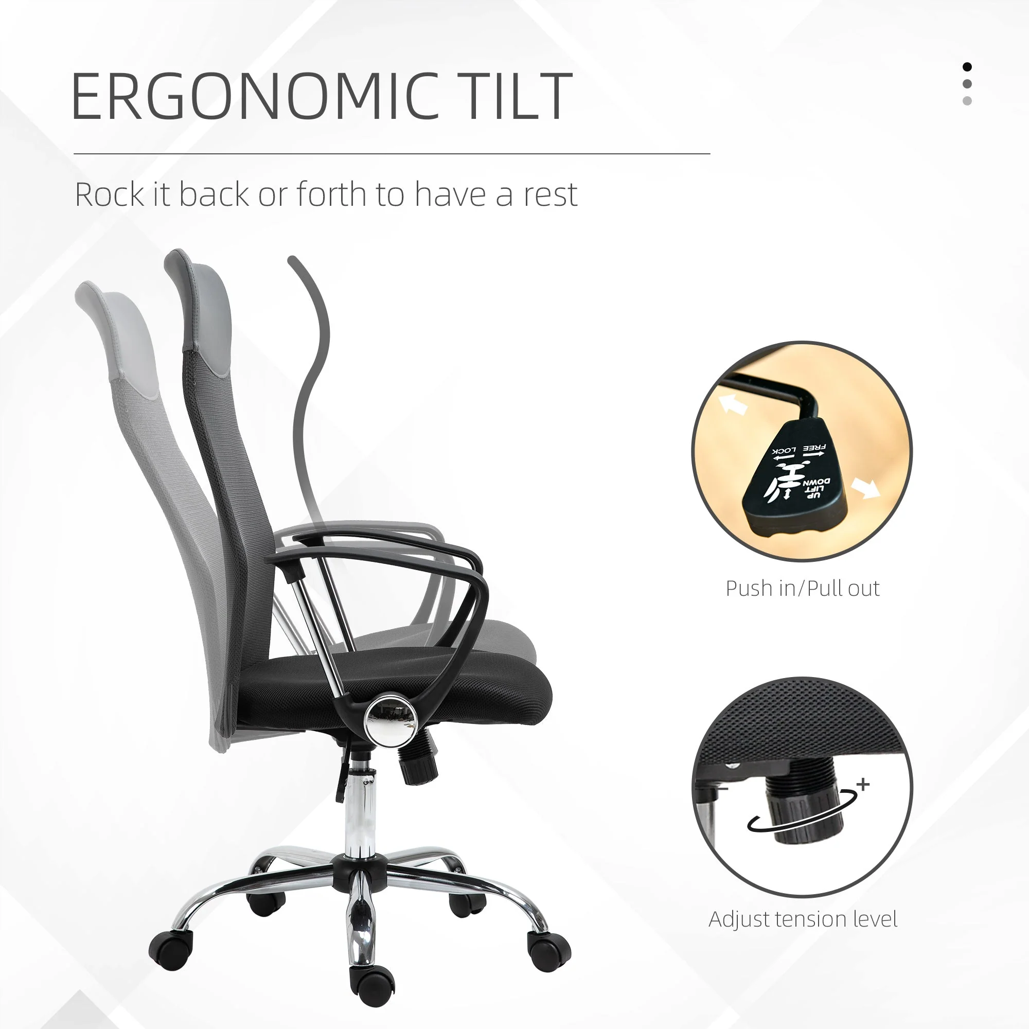 Ergonomic Office Chair Mesh Chair with Adjustable Height Tilt Function Black - Image 6