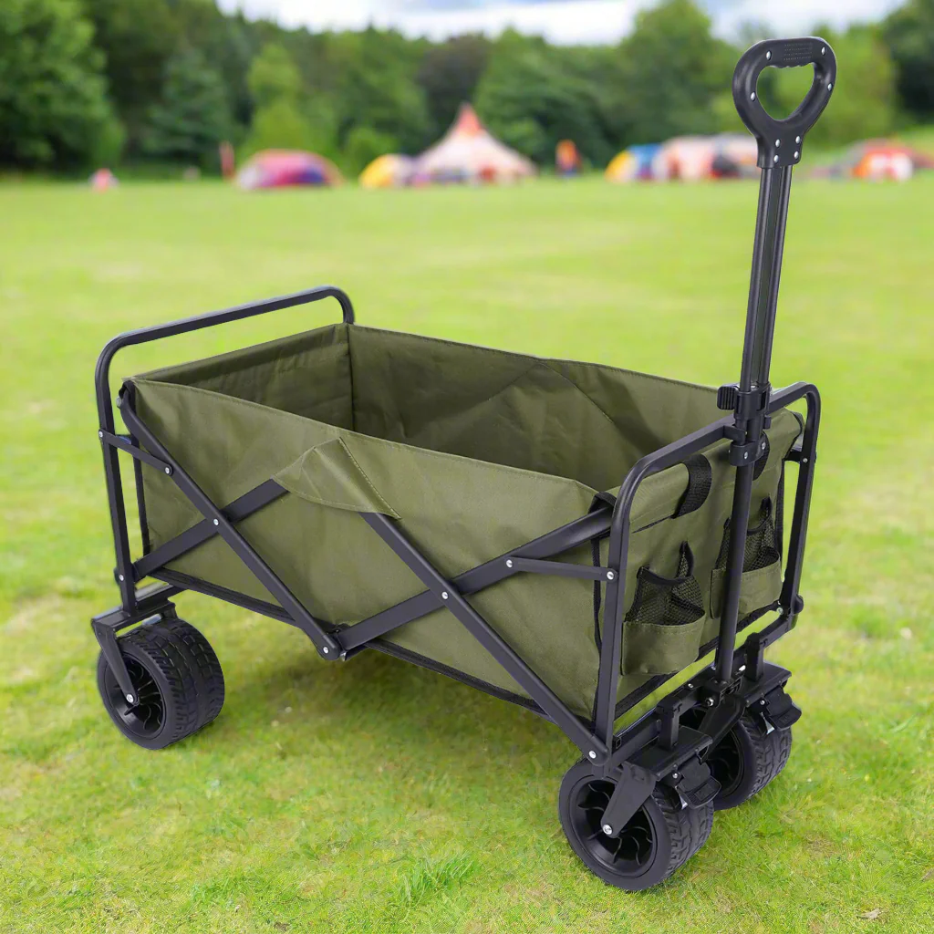 Essentials Folding Camping Festival Trolley Green Black - 150L by Go Beyond