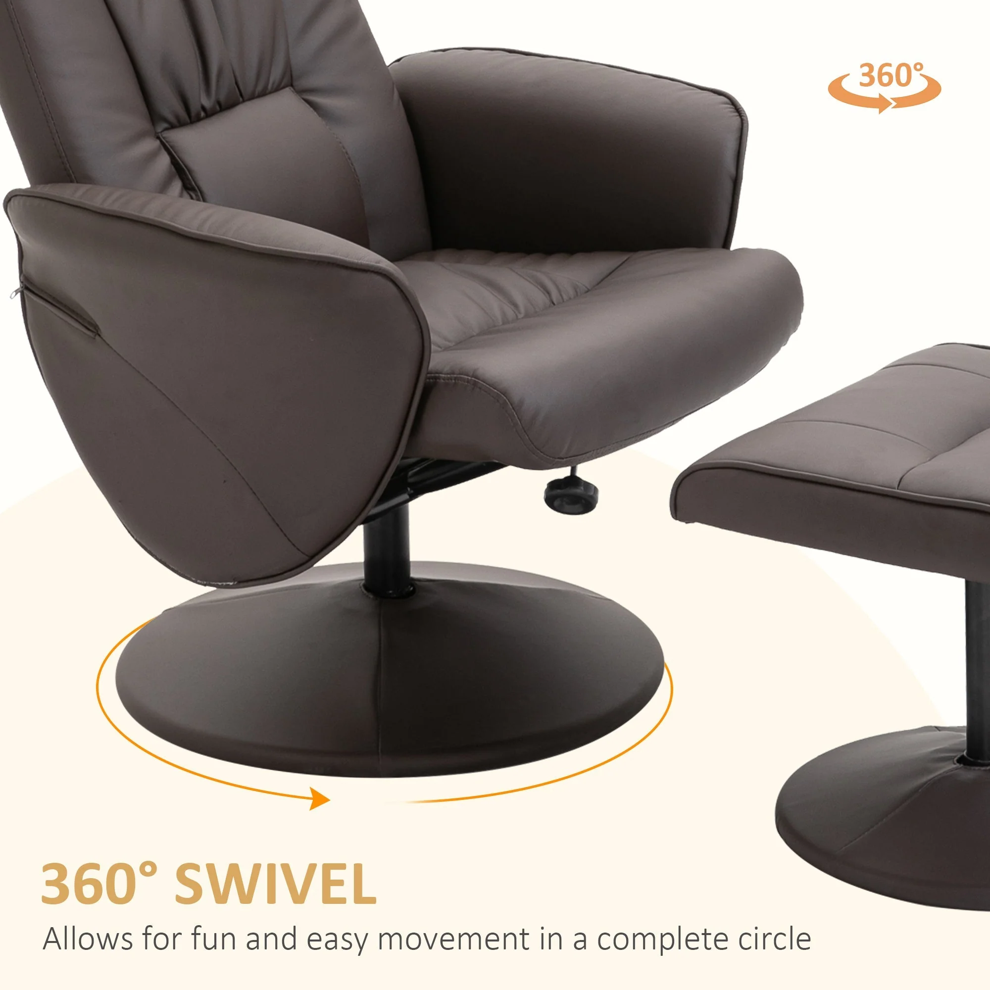 Executive Recliner Chair High Back and Footstool Armchair Lounge Seat Brown - Image 5