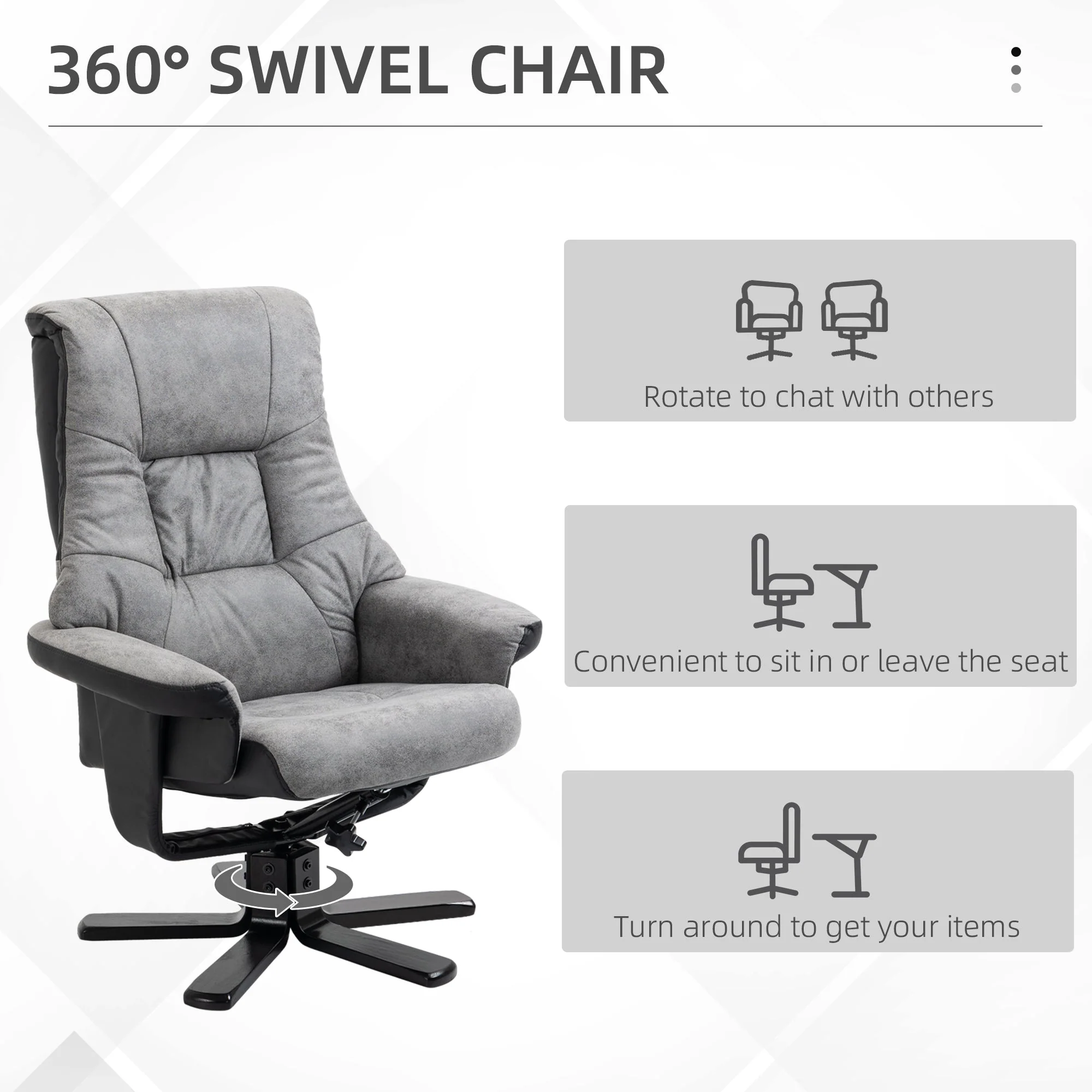 Fabric Recliner Sofa Armchair with footstool Swivel Sofa Grey - Image 4