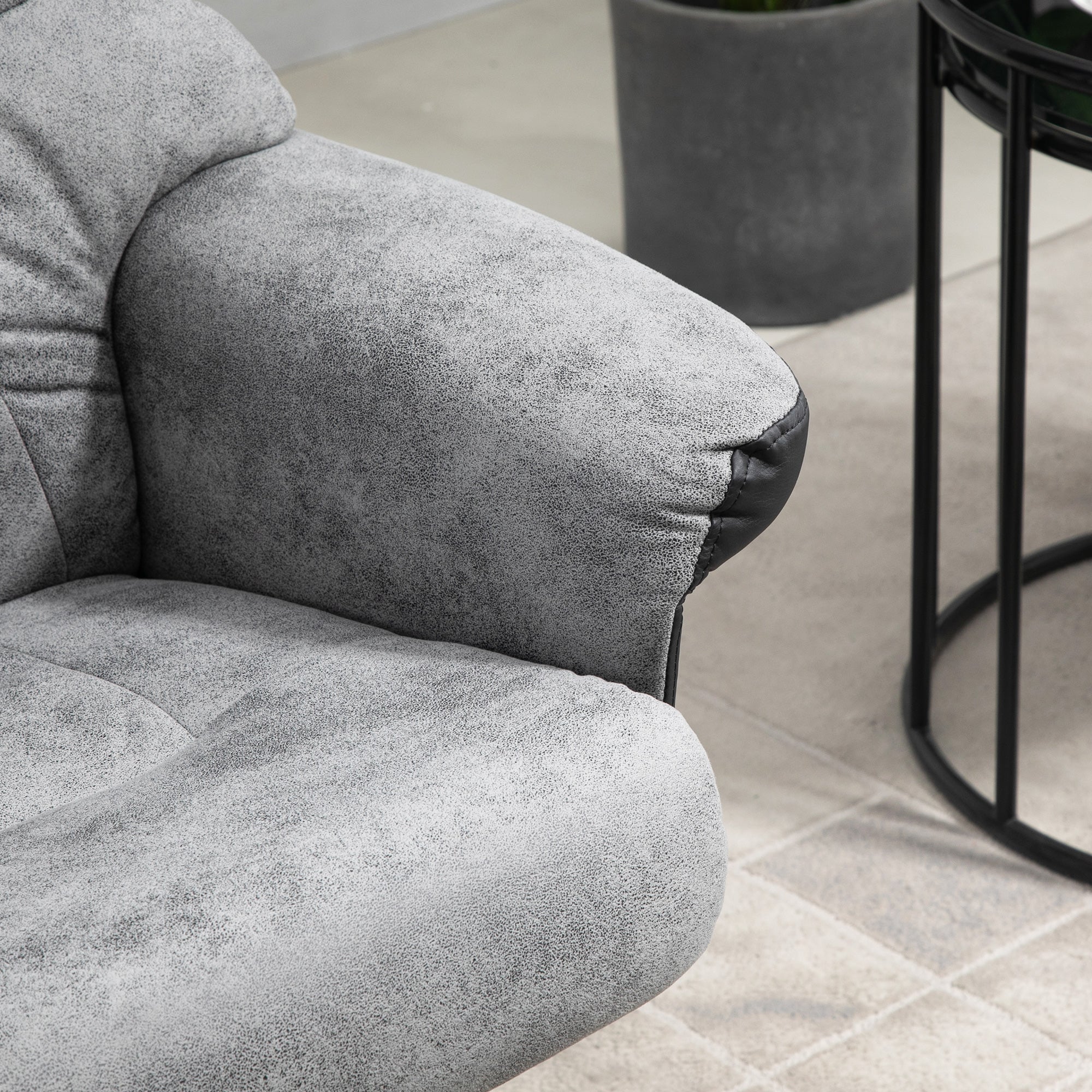 Fabric Recliner Sofa Armchair with footstool Swivel Sofa Grey - Image 9