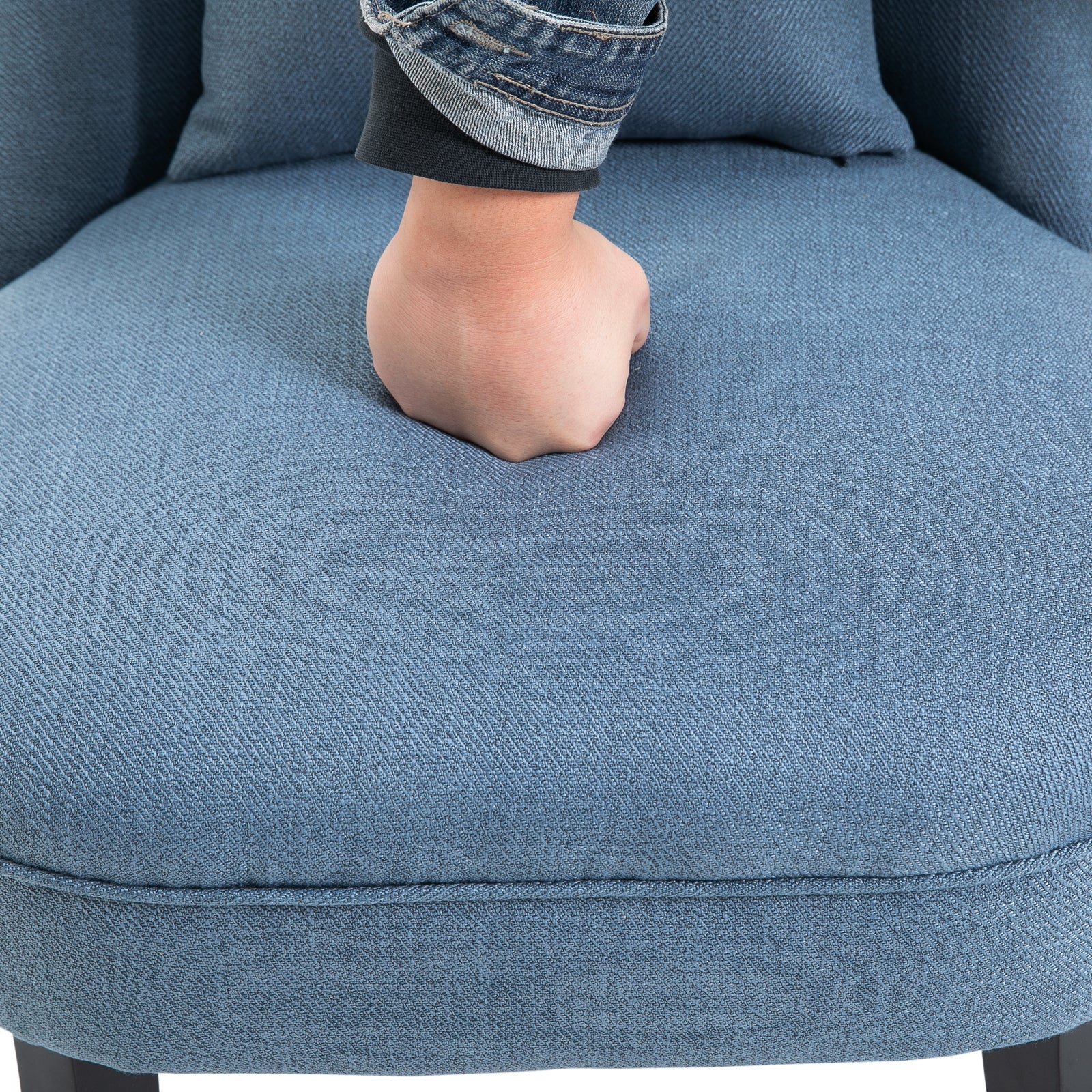 Fabric Single Sofa Dining Chair Tub Chair Upholstered W/ Pillow Solid Wood Leg Home Living Room Furniture Blue - Image 8