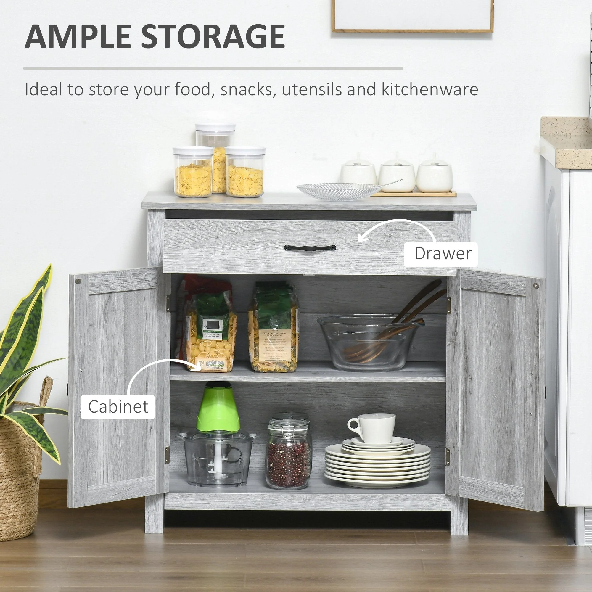 Farmhouse Barn Door Sideboard Storage Cabinet Coffee Bar for LIVING Room – Grey Grain - Image 7