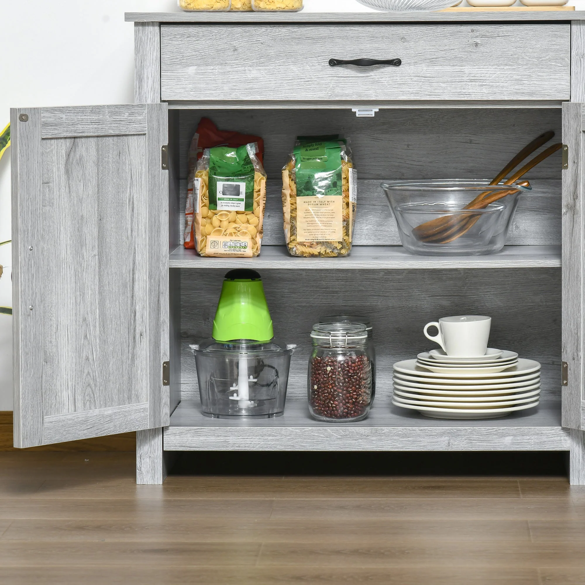 Farmhouse Barn Door Sideboard Storage Cabinet Coffee Bar for LIVING Room – Grey Grain - Image 9