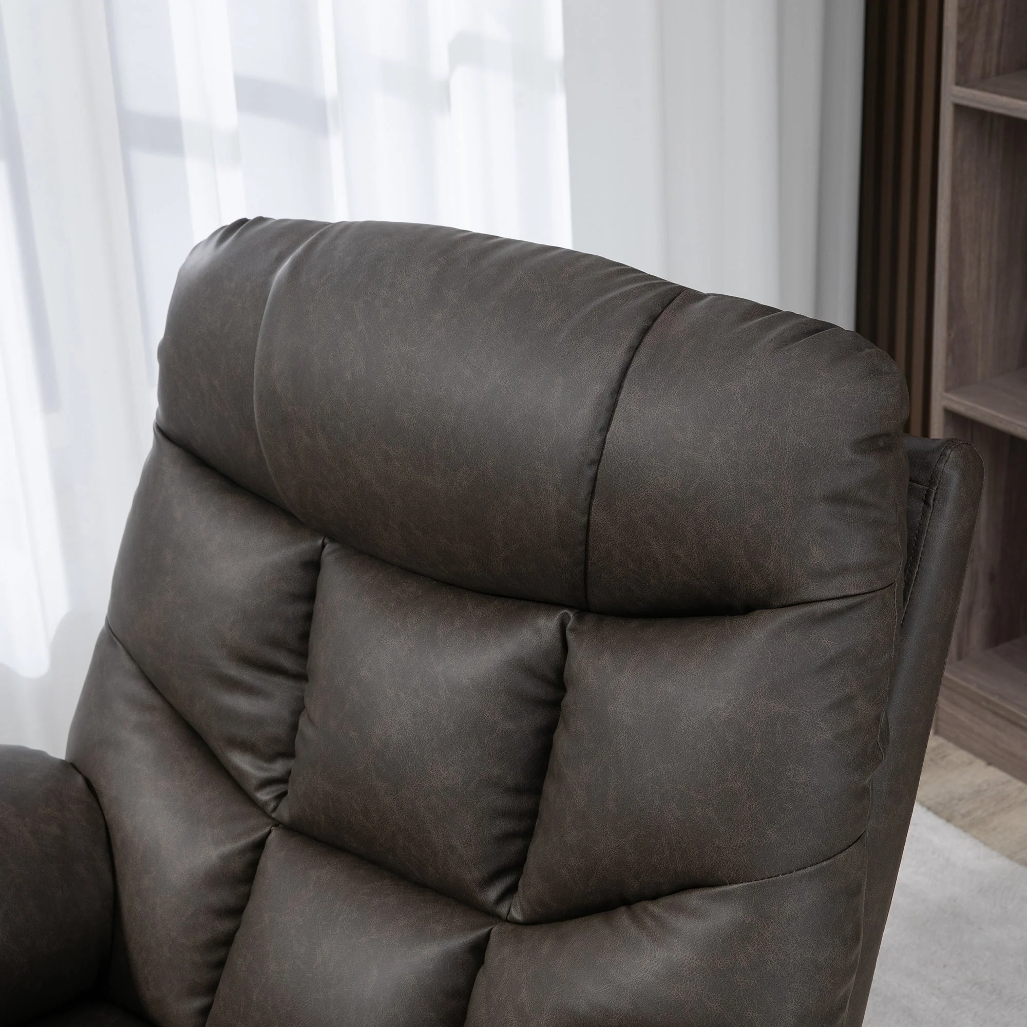 Faux Leather Reclining Armchair - Brown - Image 8