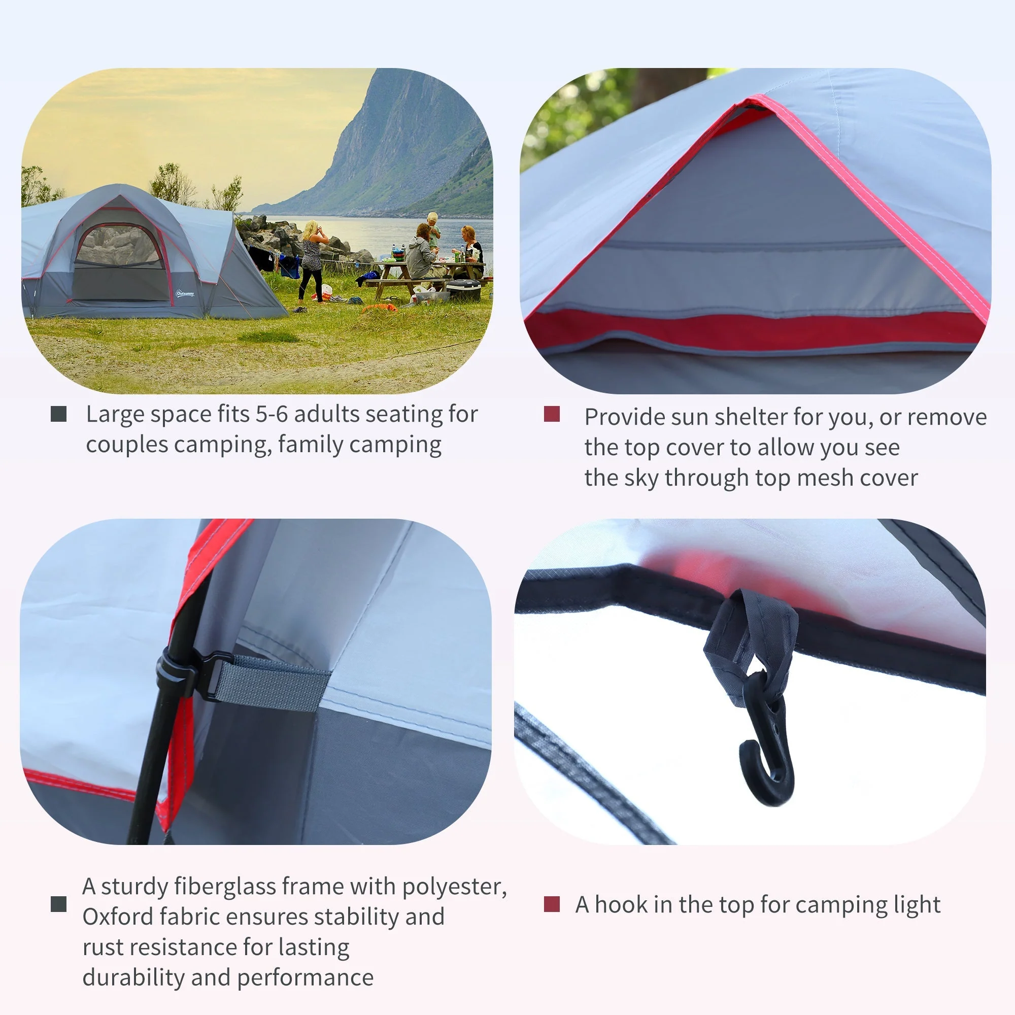 Fibreglass & Steel Frame 5/6 Person Lightweight Camping Tent Blue - Image 5