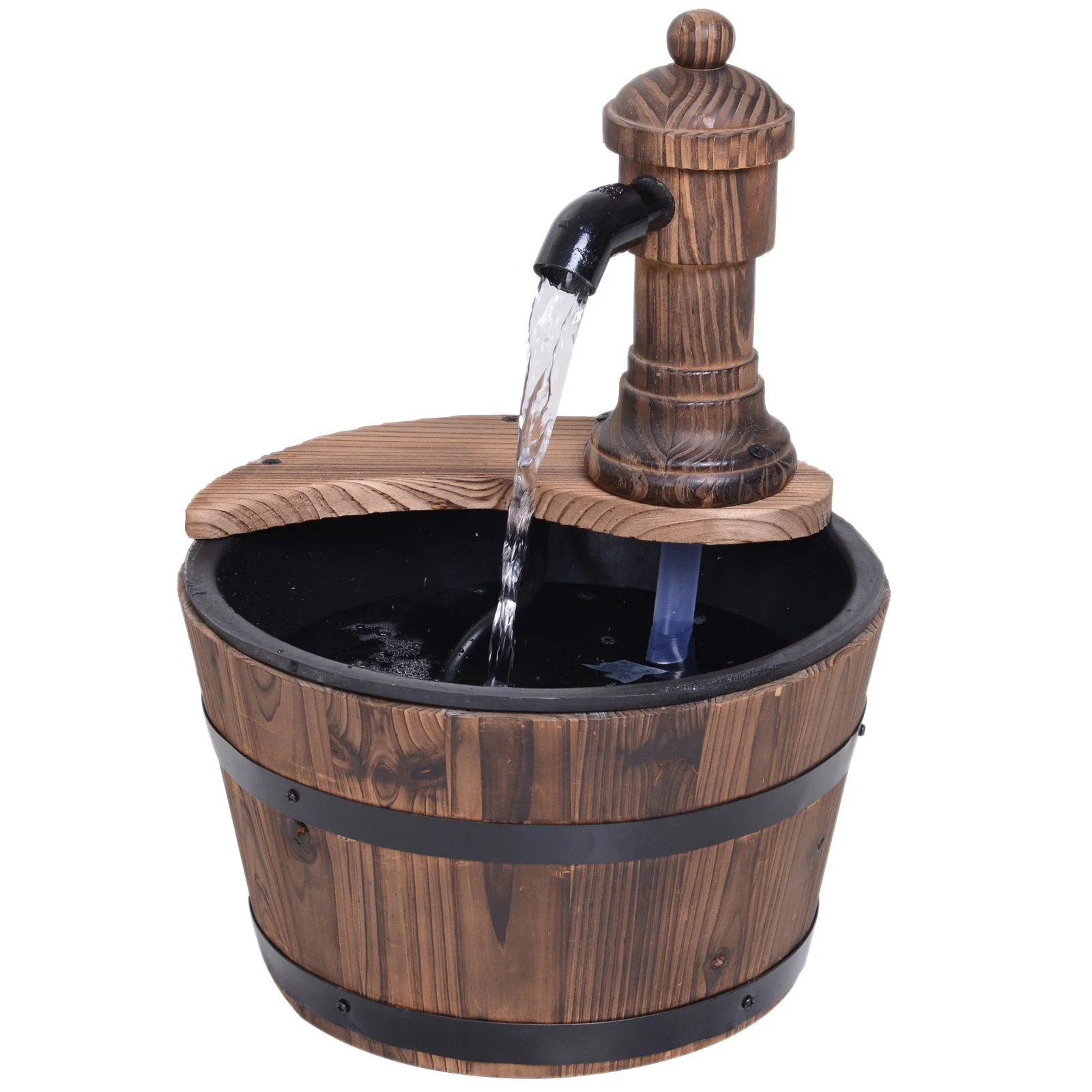 Fir Wood Barrel Pump Fountain W/ Flower Planter - Image 2