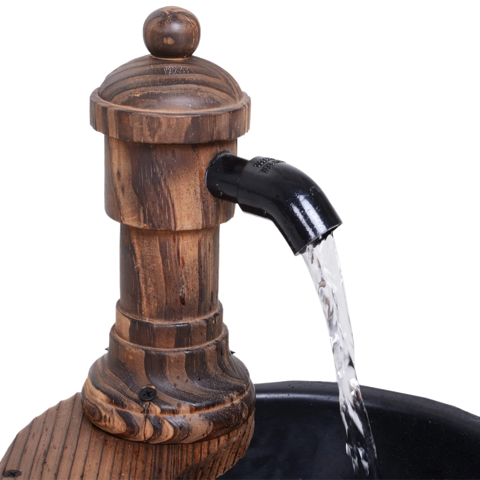 Fir Wood Barrel Pump Fountain W/ Flower Planter - Image 6
