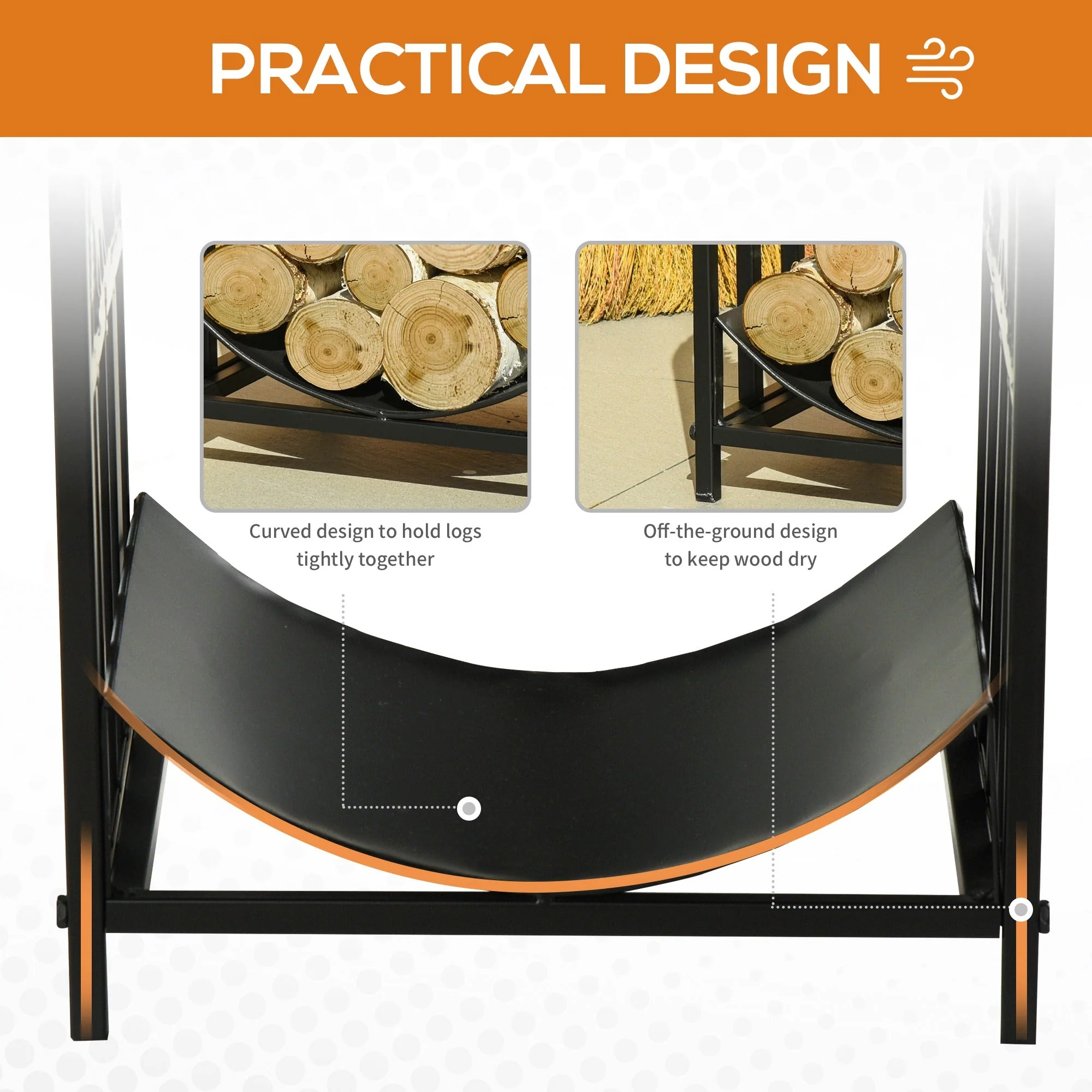 Firewood Log Rack Curved Fireplace Log Holder w/ Handles Outdoor Indoor Black - Image 5