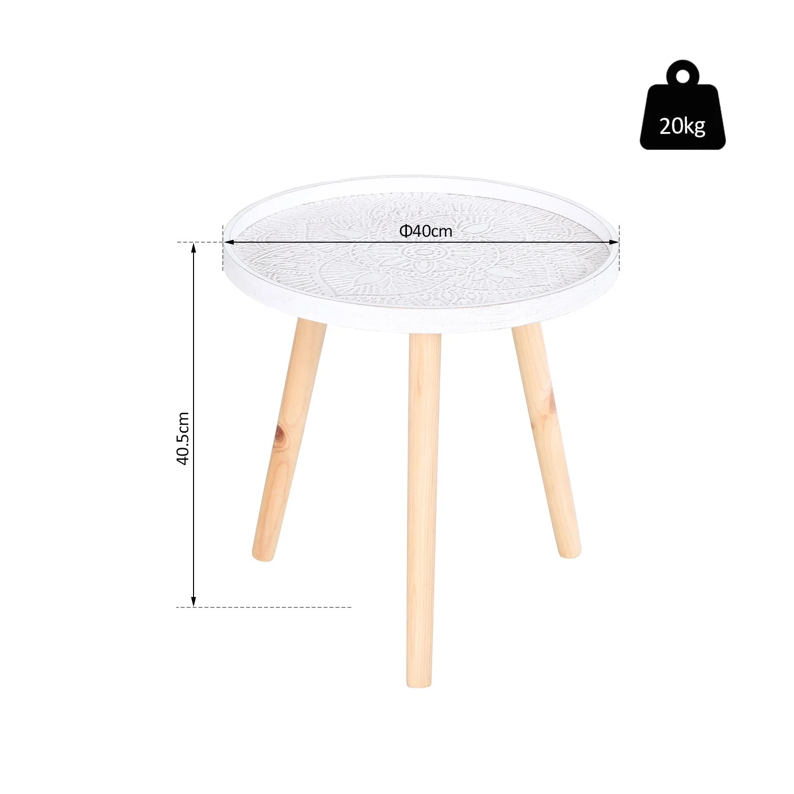 Flower Eteched Side Table w/ Saucer Top Wood Legs Living Room Bedroom Furniture Coffee End Table Display Decoration Elegant - White - Image 3