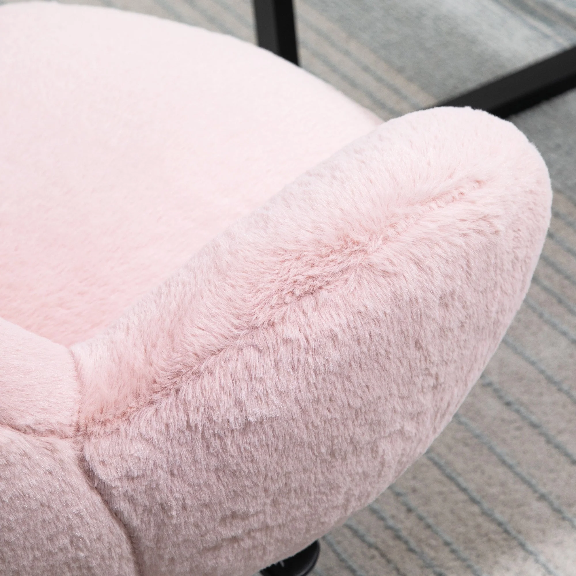 Fluffy Leisure Chair Office Chair with Backrest and Armrest for Home Bedroom Living Room with Wheels Pink - Image 8