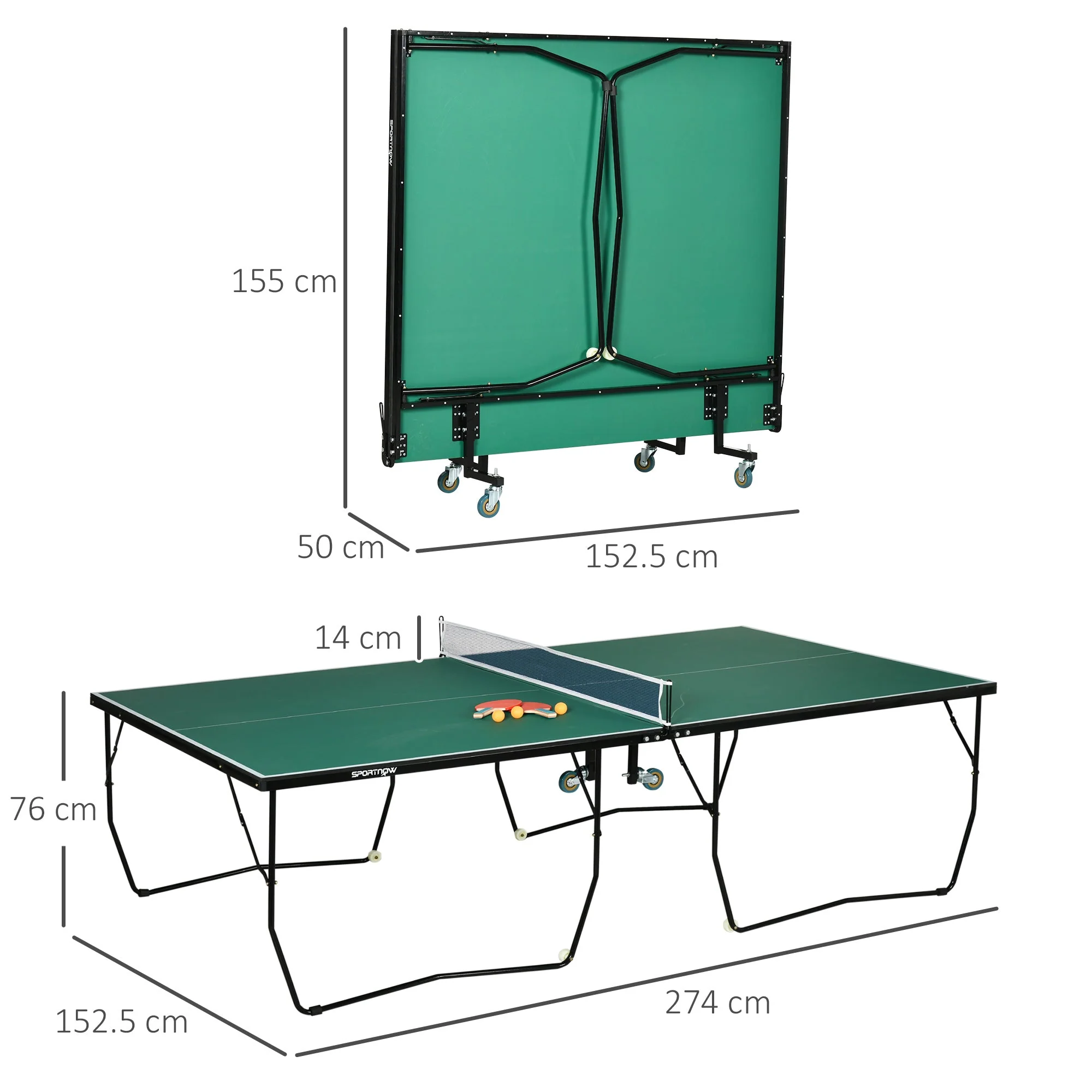 Folding 2.7 x 1.5M Table Tennis Set Green & Black by Sportnow - Image 2