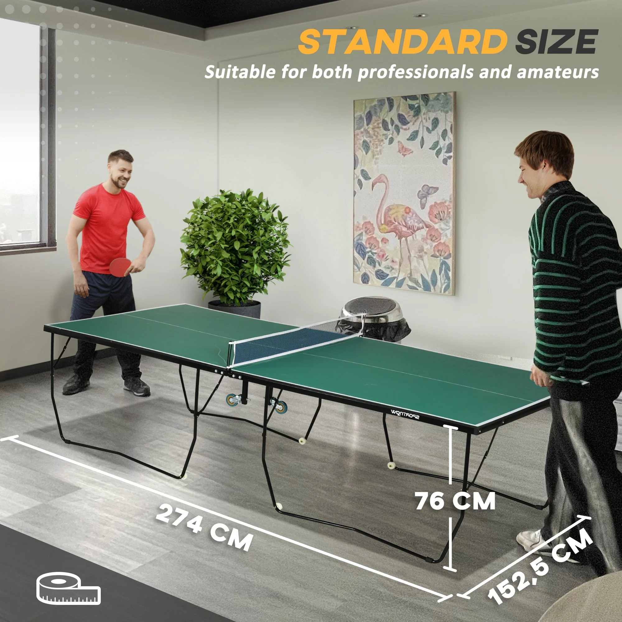 Folding 2.7 x 1.5M Table Tennis Set Green & Black by Sportnow - Image 3