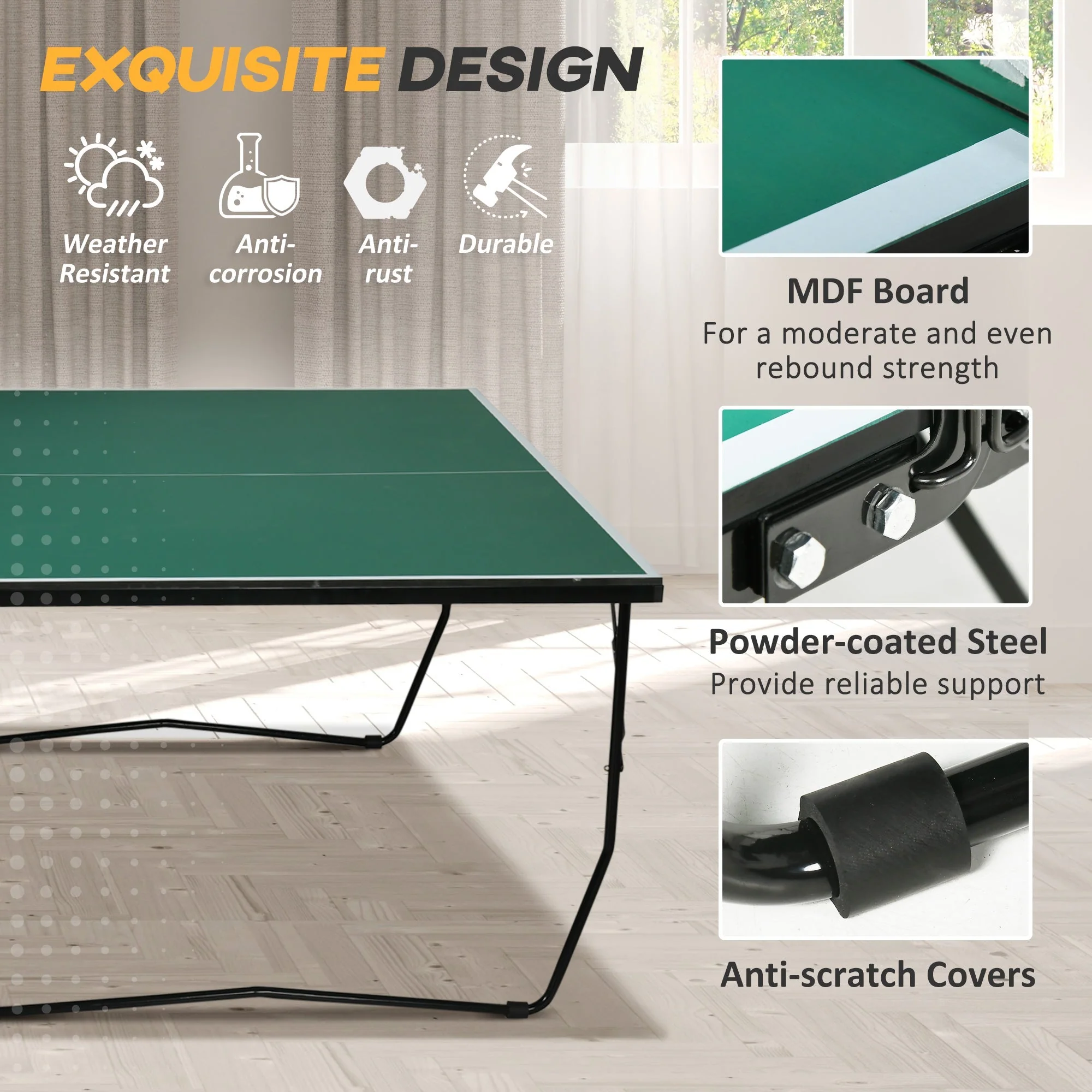 Folding 2.7 x 1.5M Table Tennis Set Green & Black by Sportnow - Image 5