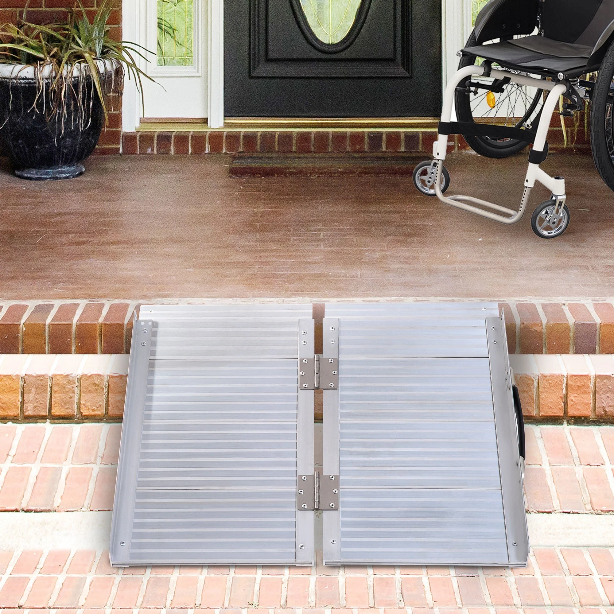 Folding Aluminum Ramp Wheelchairs/Scooters/Pet W/Handle Mobility Ramp W/Handle 24" - Image 2