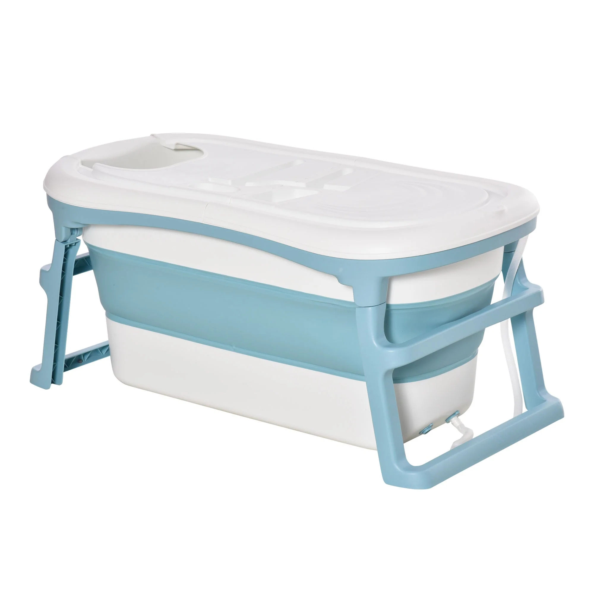 Folding Baby Bath Tub for Toddlers Kids Portable with Non-Slip Pads Top Cover for 1-12 Years Blue - Image 9