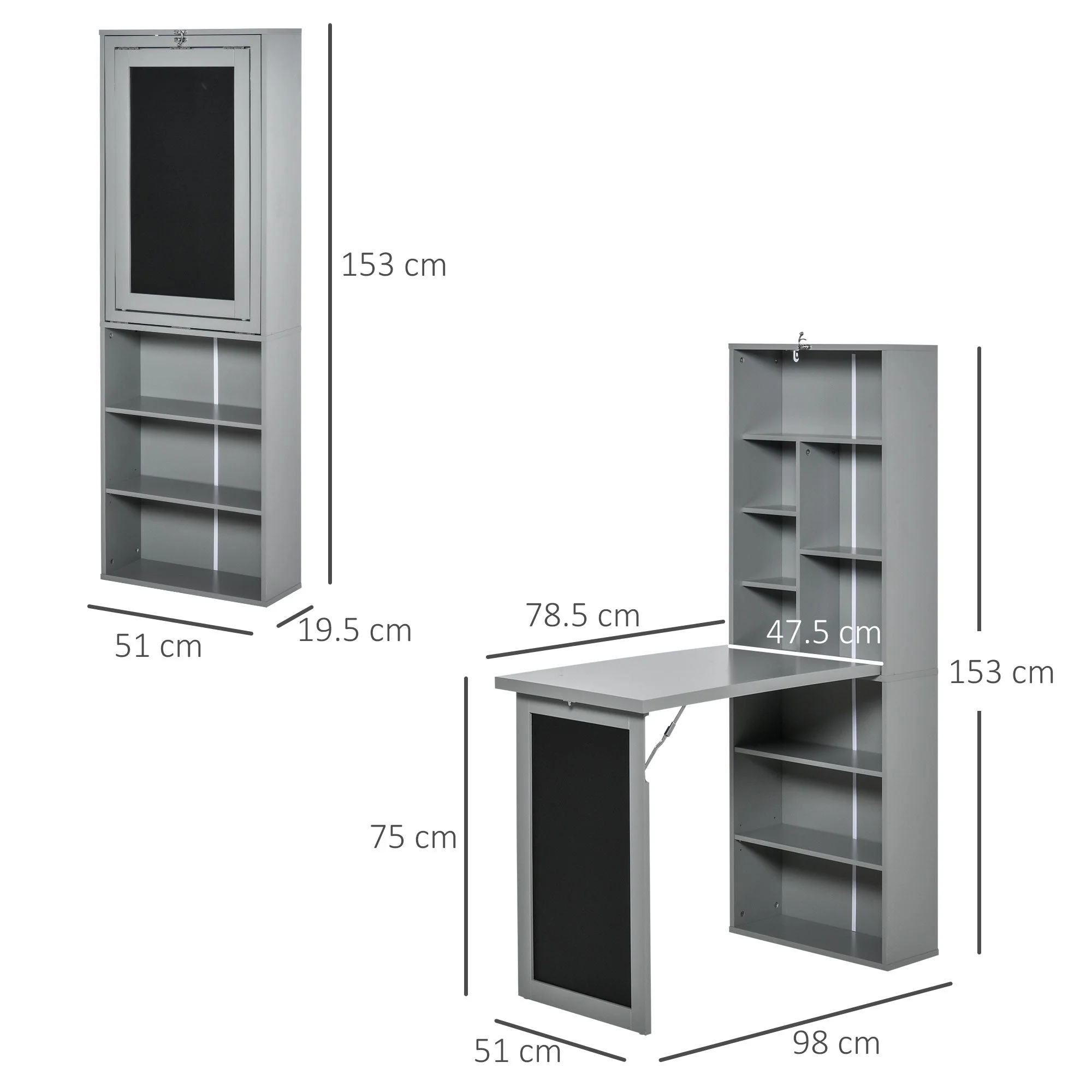 Folding Convertible Desk with Blackboard Multi-function Computer Office Workstation Side Shelf for Home Office - Image 3