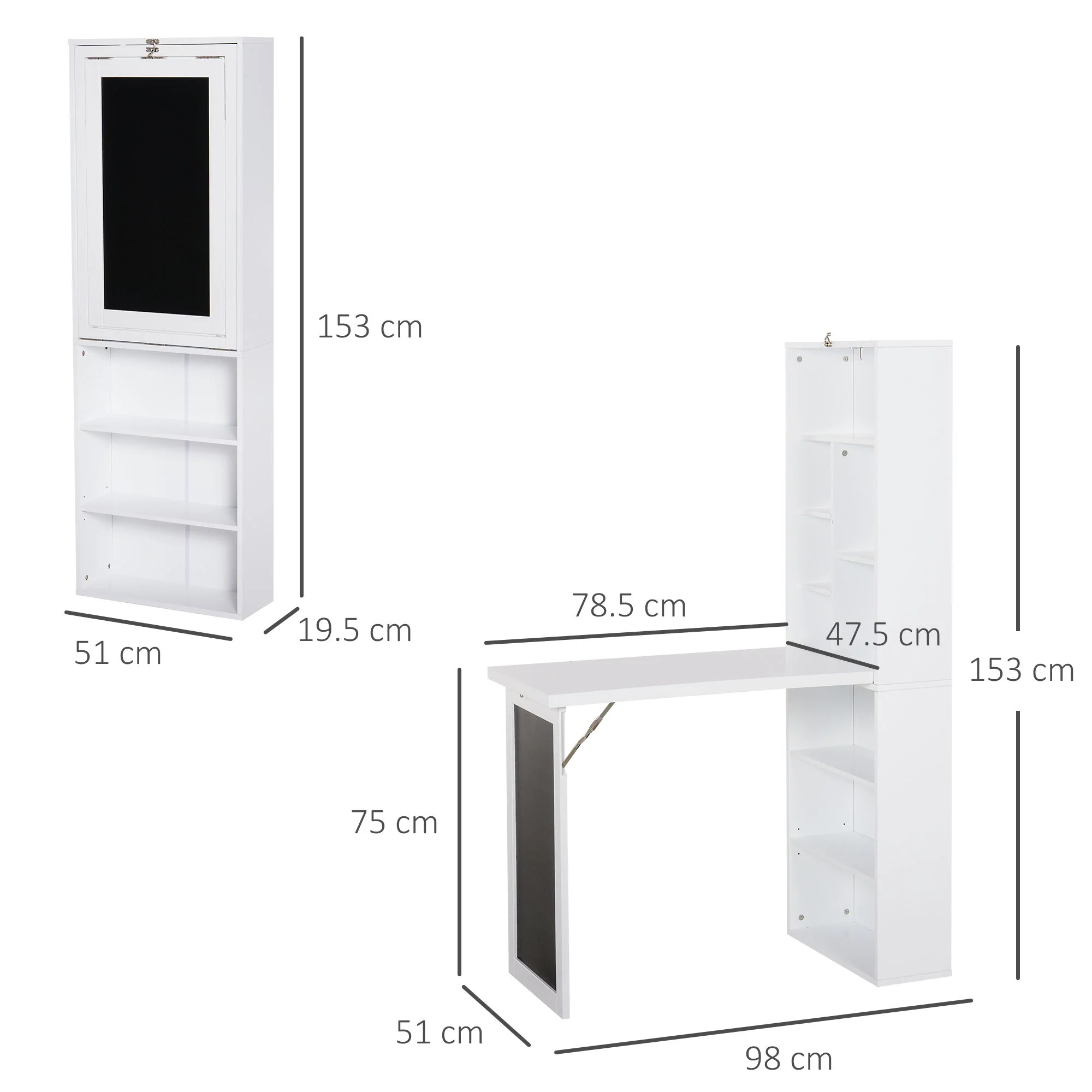 Folding Convertible Desk with Blackboard Multi-function Computer Office Workstation Side Shelf for Home Office - White - Image 3