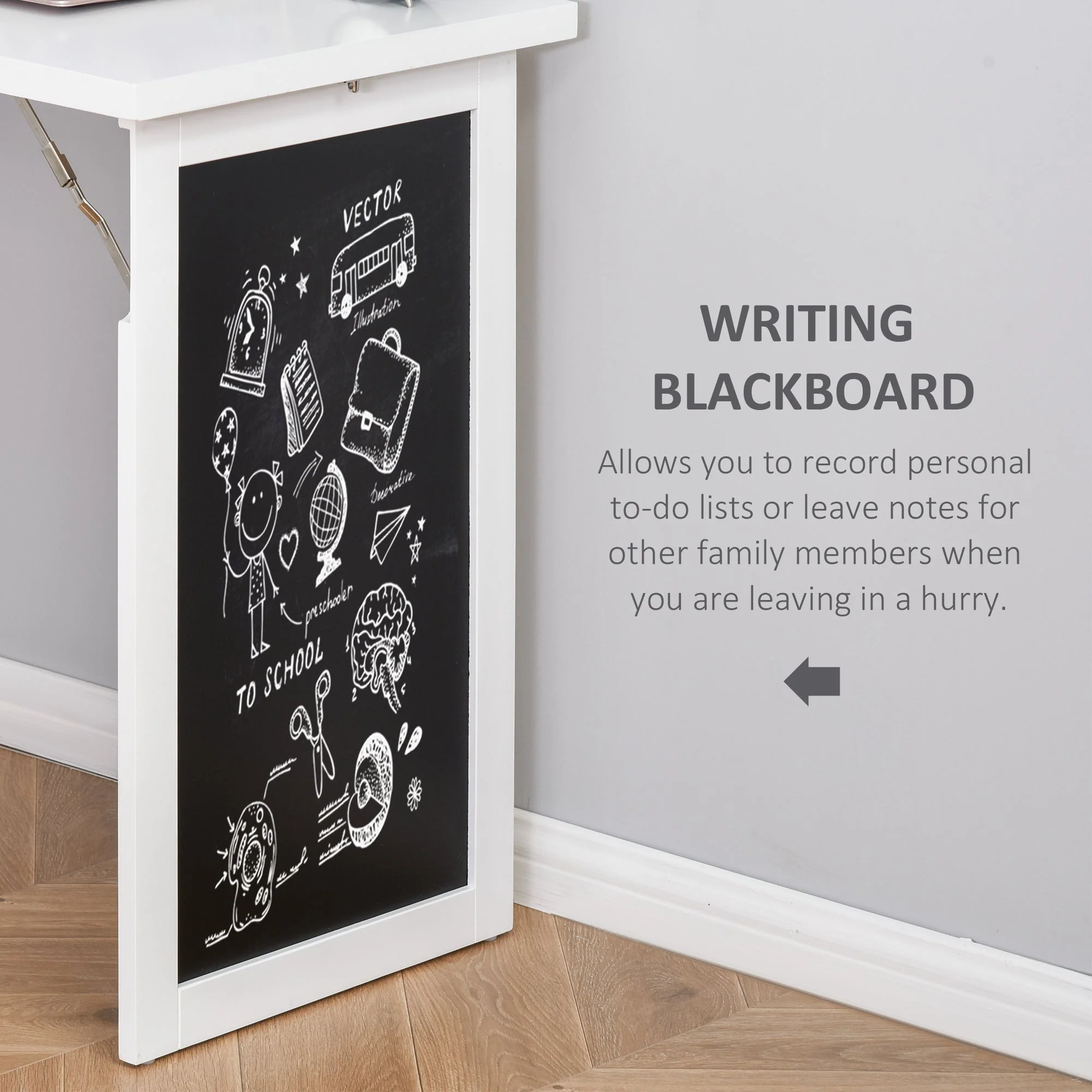 Folding Convertible Desk with Blackboard Multi-function Computer Office Workstation Side Shelf for Home Office - White - Image 7