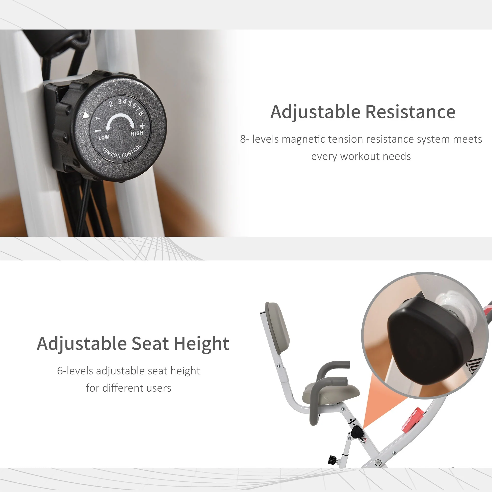Folding Exercise Bike Upright Recumbent Stationary Cycling Magnetic w/ Band - Image 5