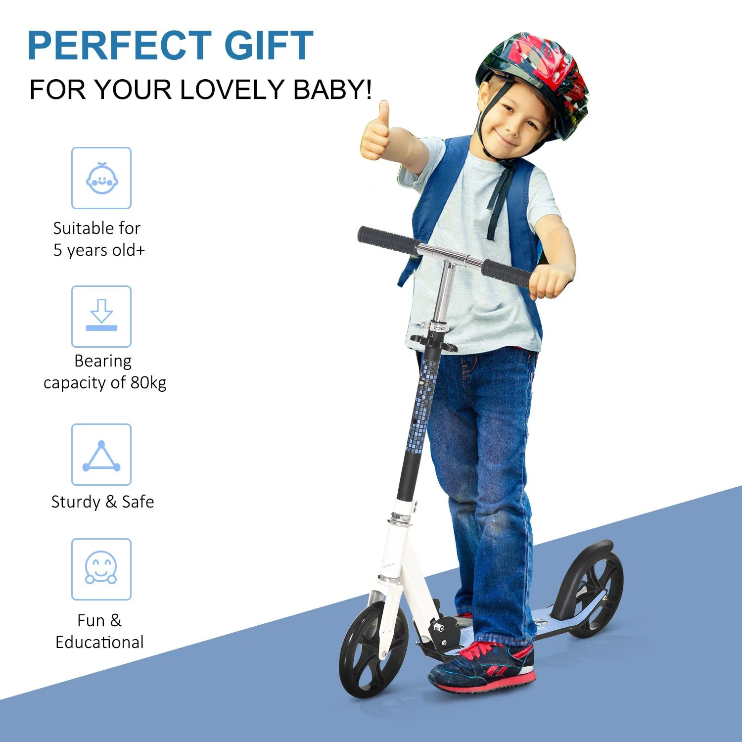 Folding Kids Kick Scooter Ride on Toys-Blue - Image 4