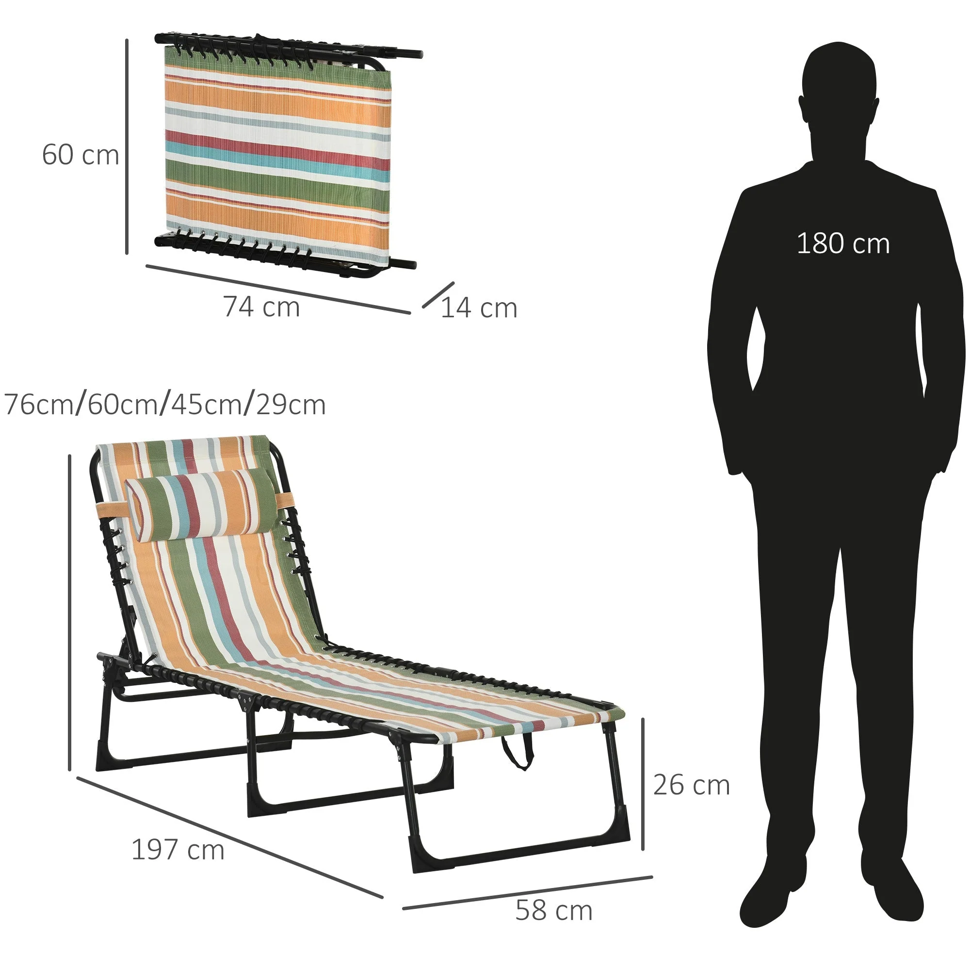 Folding Sun Lounger Beach Chaise Chair Garden Reclining Cot Camping Hiking Recliner with 4 Position Adjustable - Image 2