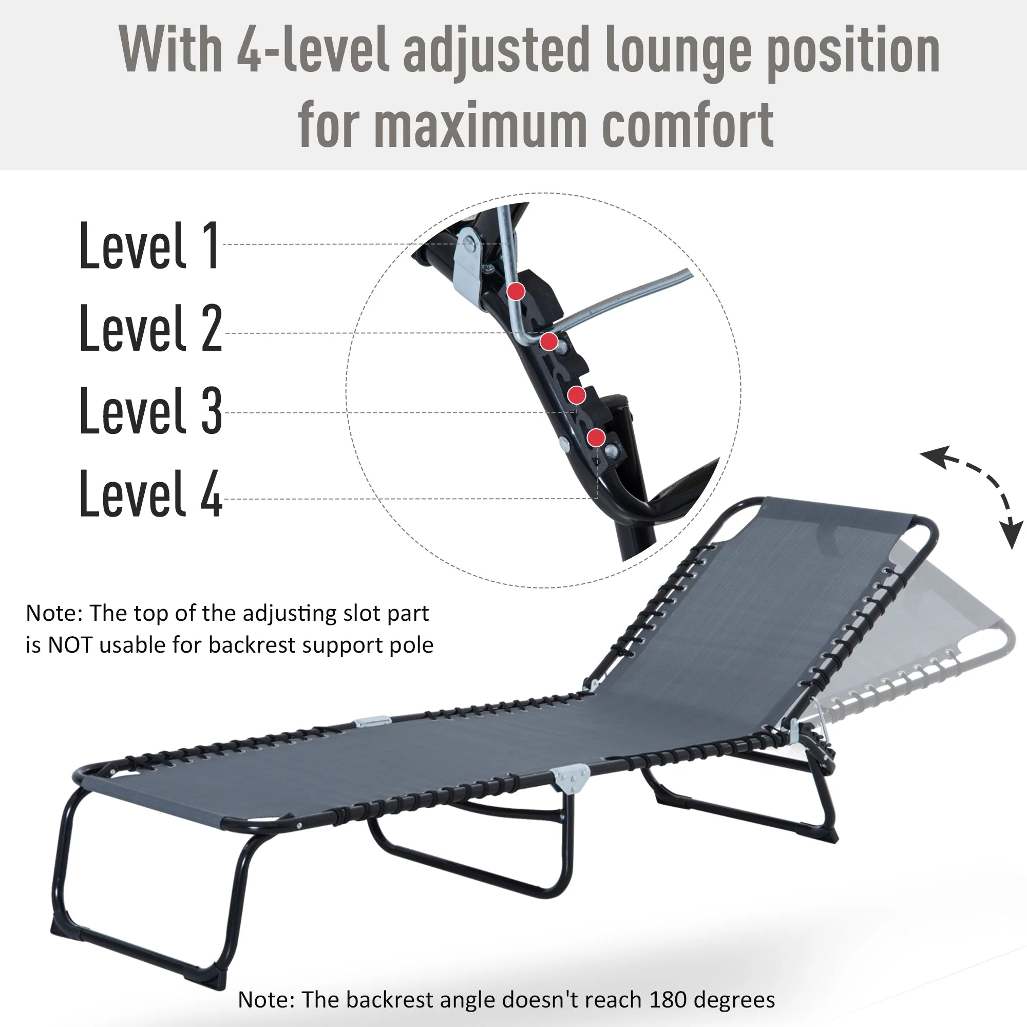 Folding Sun Lounger Beach Chaise Chair Garden Reclining Cot Camping Hiking Recliner with 4 Position Adjustable - Image 4