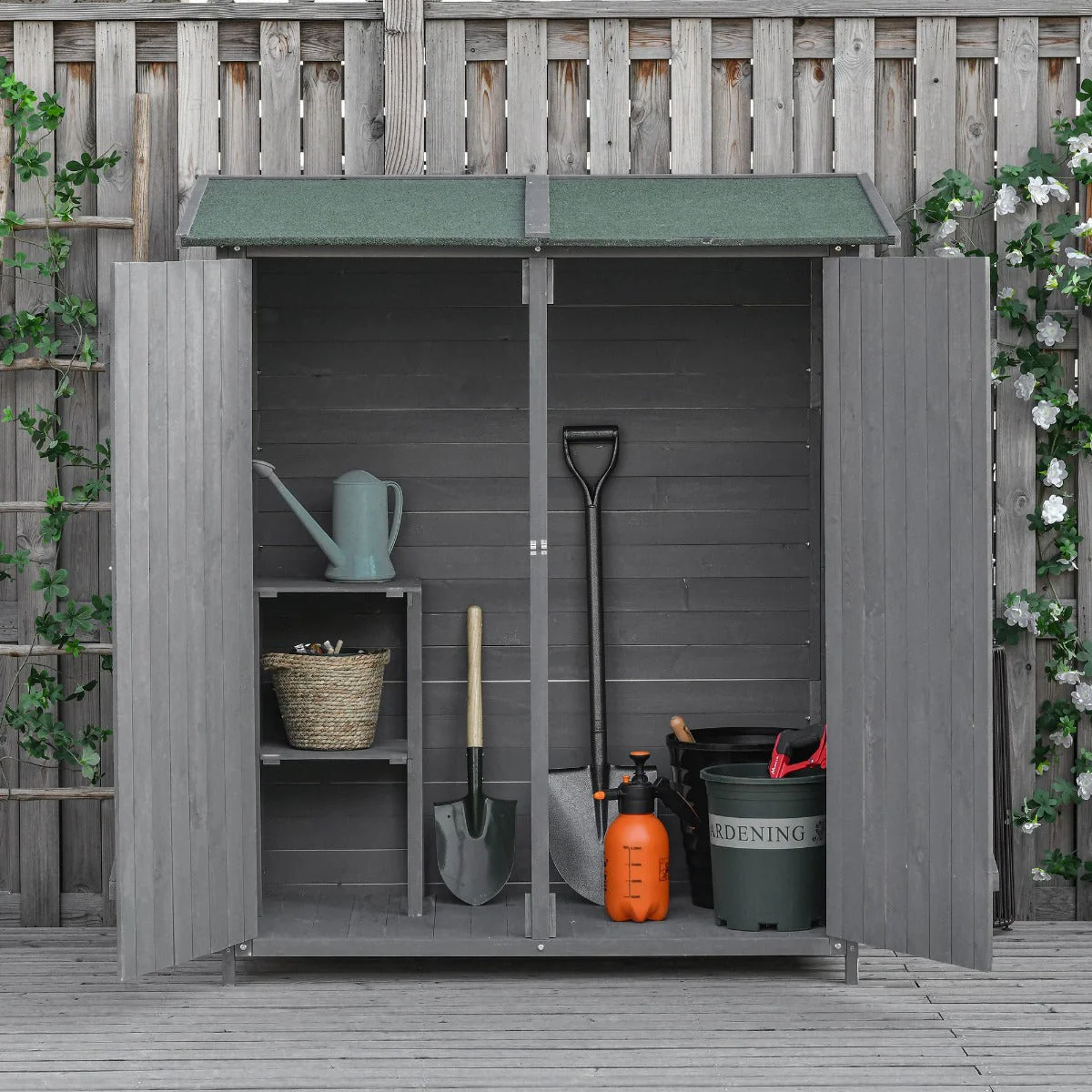 Fortress 160cm Double Door Pent Garden Store Lockable Fir Wood Grey by Steadfast - Image 2
