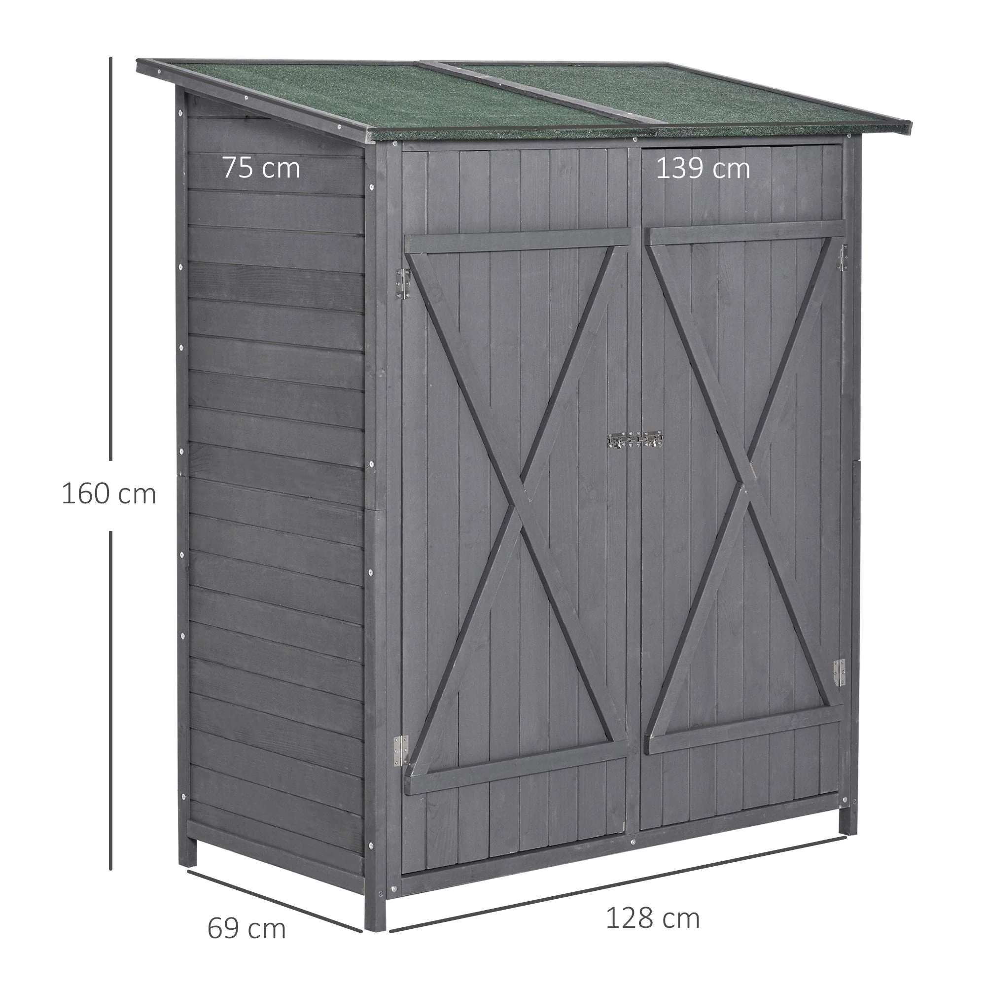 Fortress 160cm Double Door Pent Garden Store Lockable Fir Wood Grey by Steadfast - Image 3