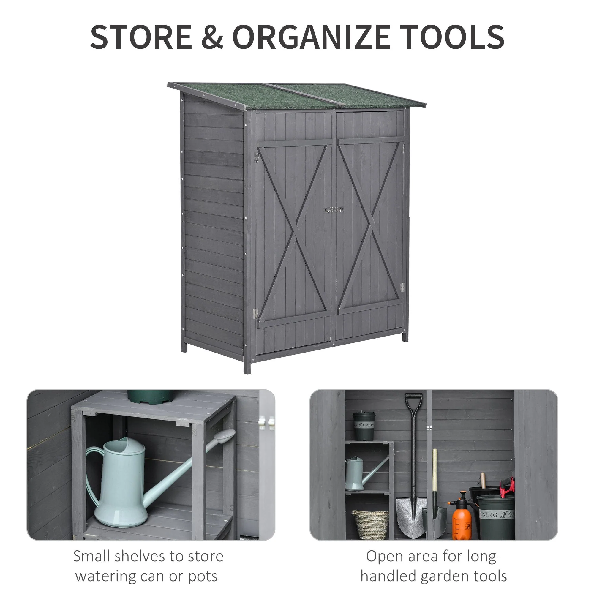 Fortress 160cm Double Door Pent Garden Store Lockable Fir Wood Grey by Steadfast - Image 6