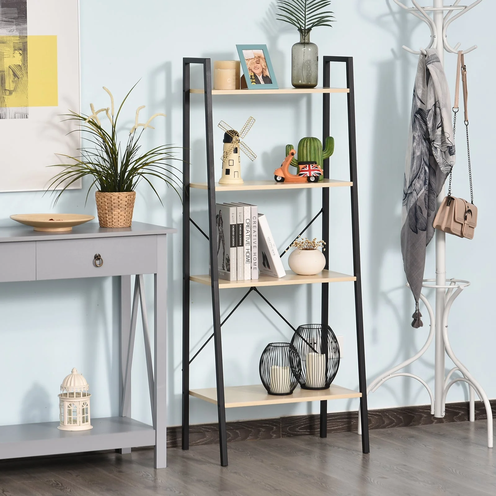 Four-Tier Metal Frame Minimal Shelving Unit - Black - Image 2