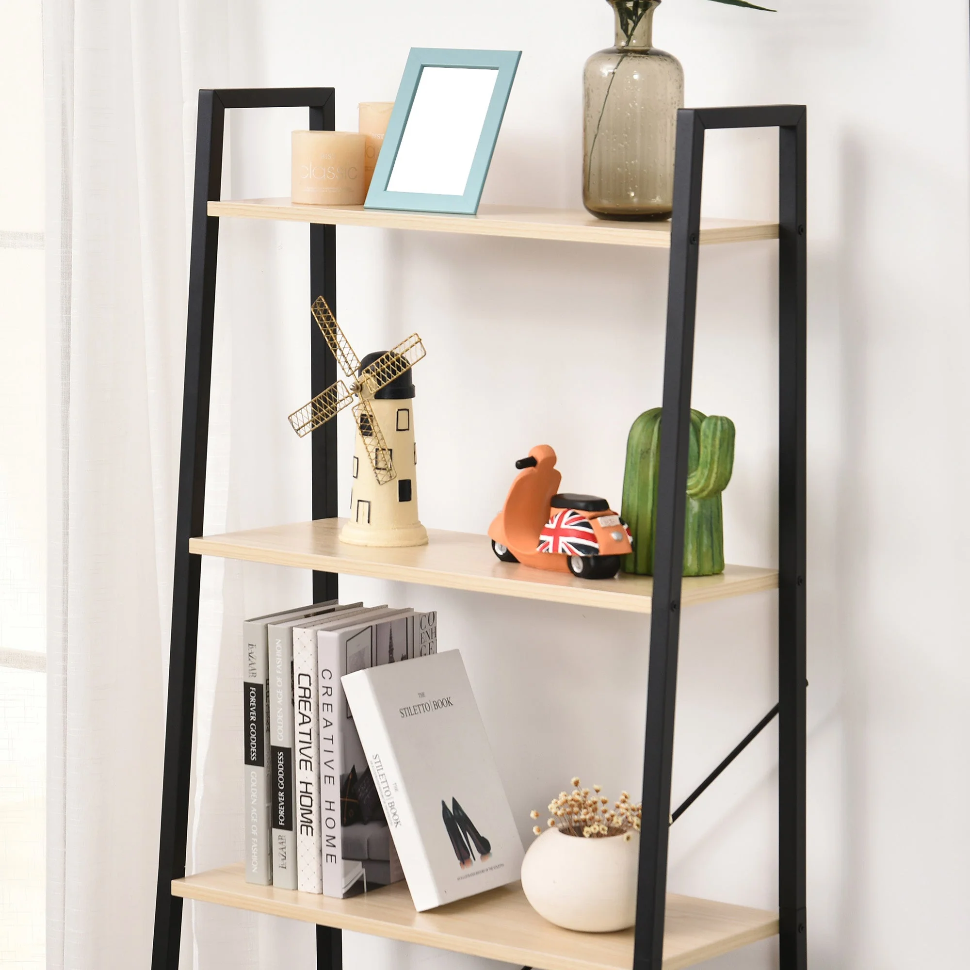 Four-Tier Metal Frame Minimal Shelving Unit - Black - Image 7