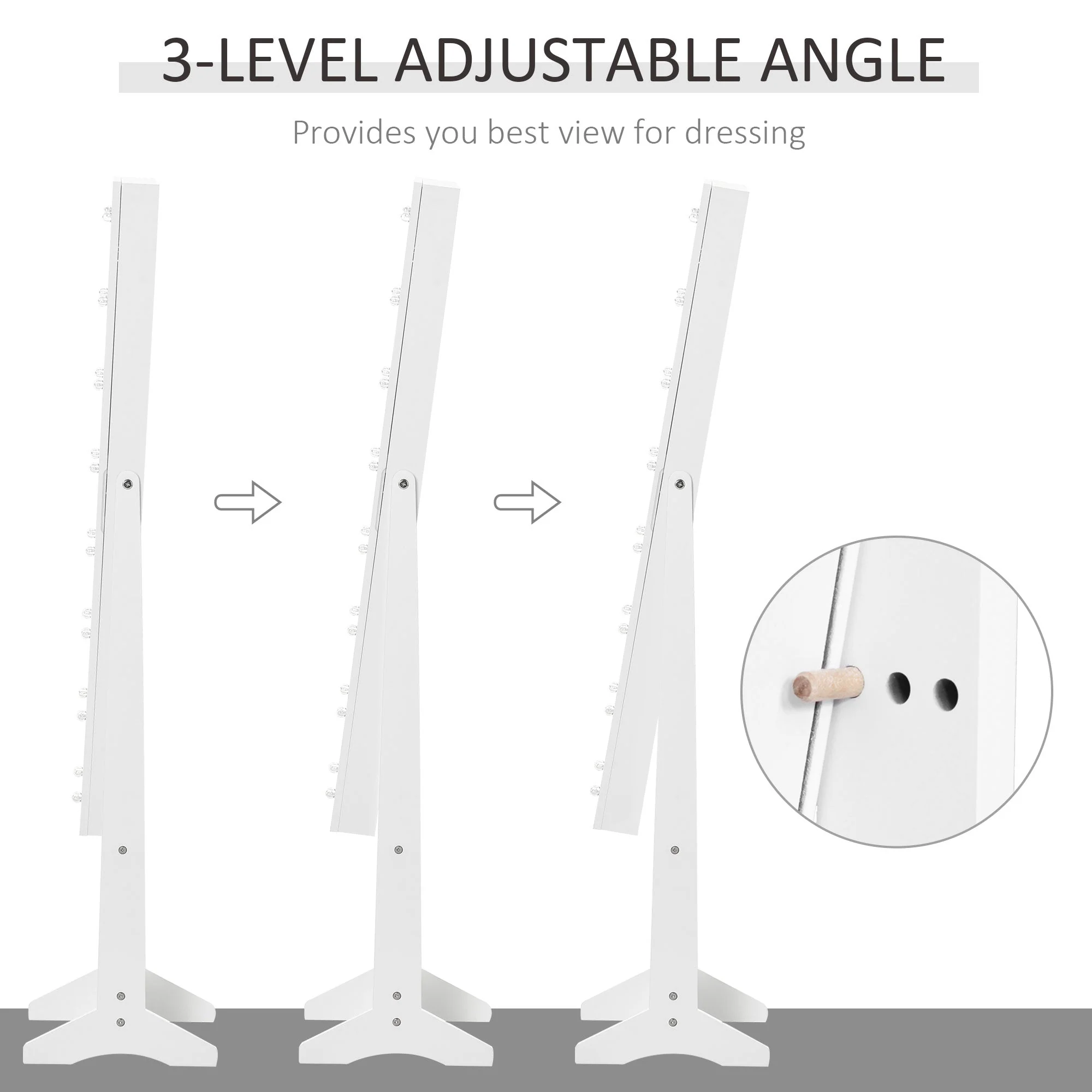 Free Standing LED Mirrored Jewelry Cabinet Armoire Floor Organiser W/ 3 Angle Adjustable For Rings Earrings Bracelets Cosmetics Warm White - Image 6