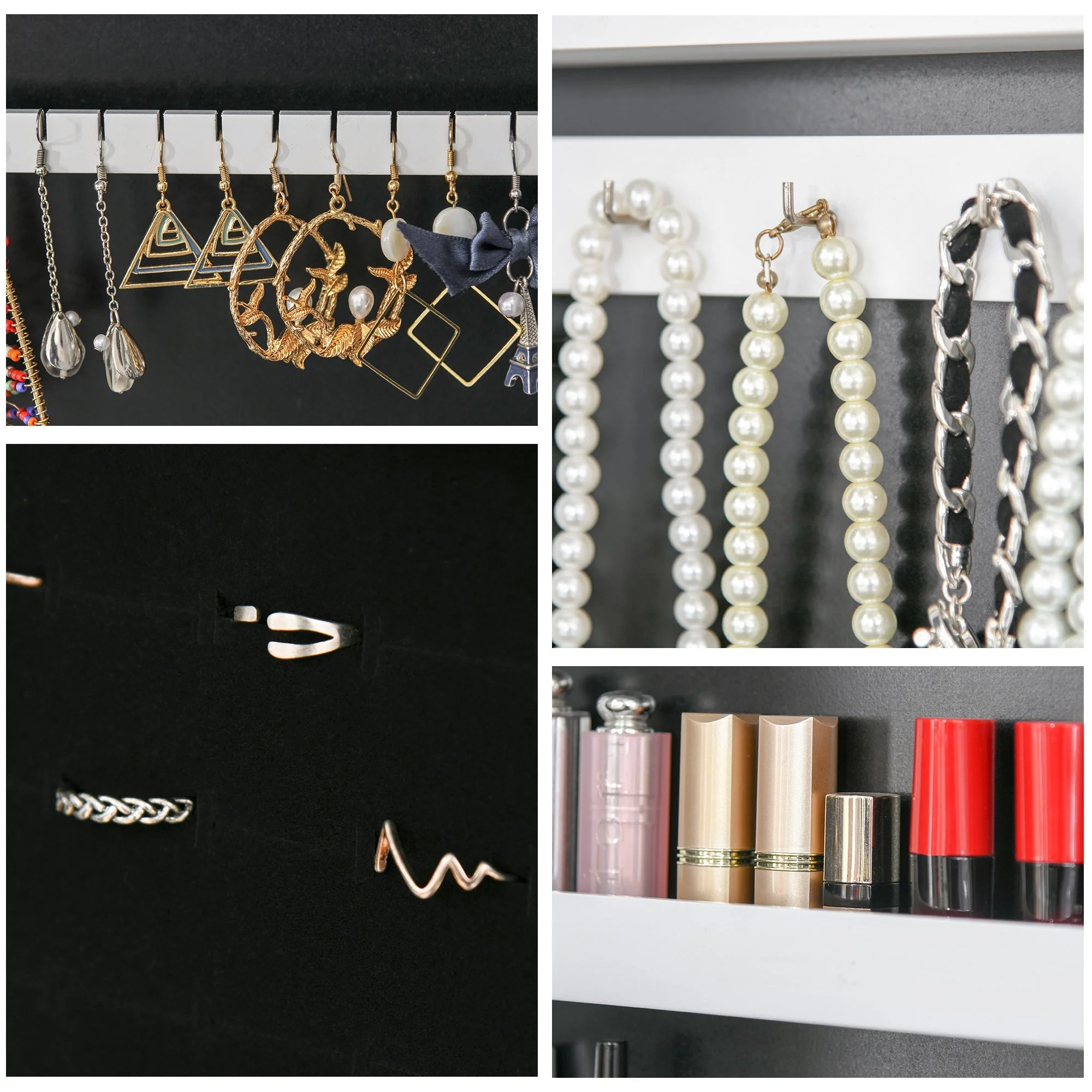 Free Standing LED Mirrored Jewelry Cabinet Armoire Floor Organiser W/ 3 Angle Adjustable For Rings Earrings Bracelets Cosmetics Warm White - Image 7