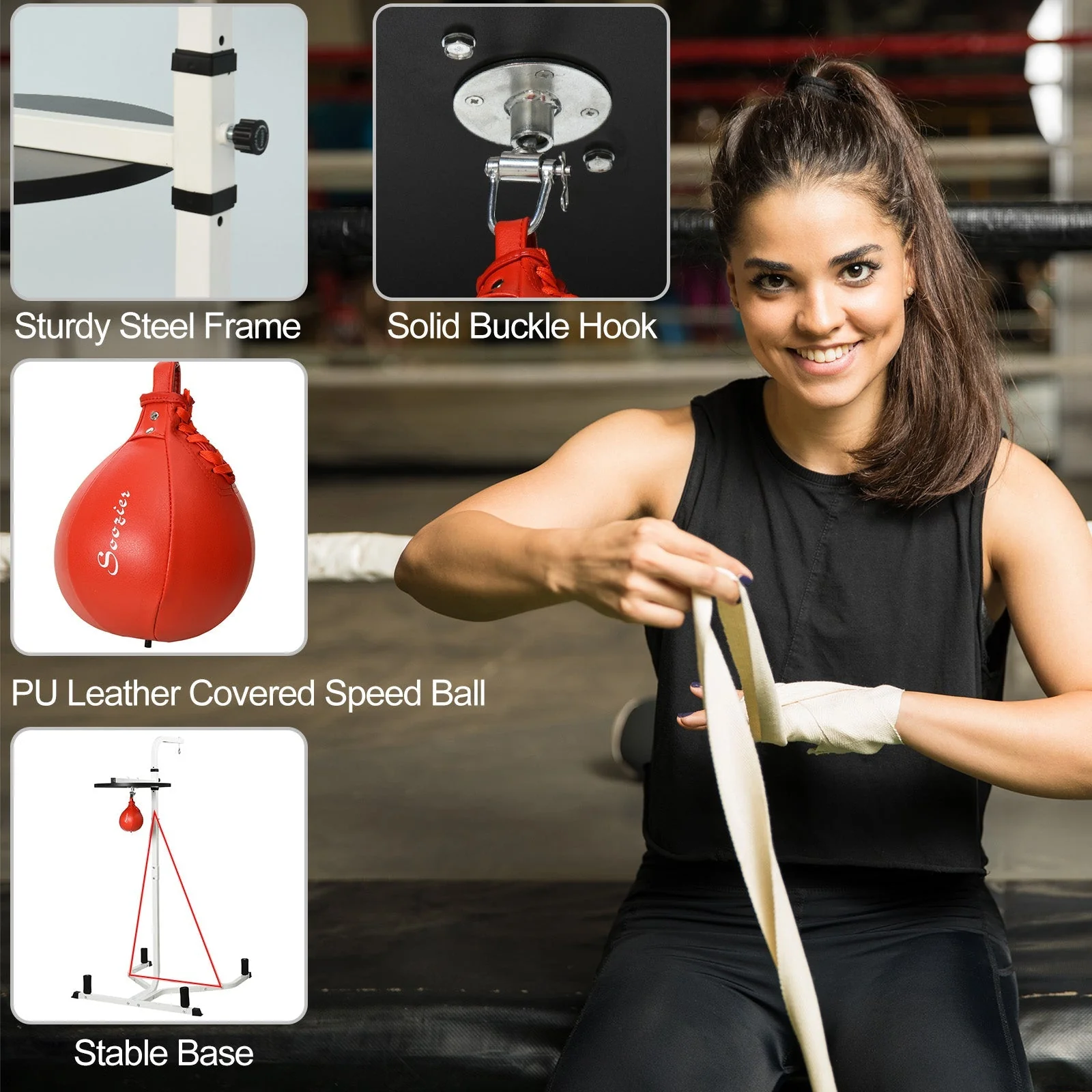 Free-Standing Speed Bag Boxing Platform Punch Bag Fitness Station Stand - Image 5