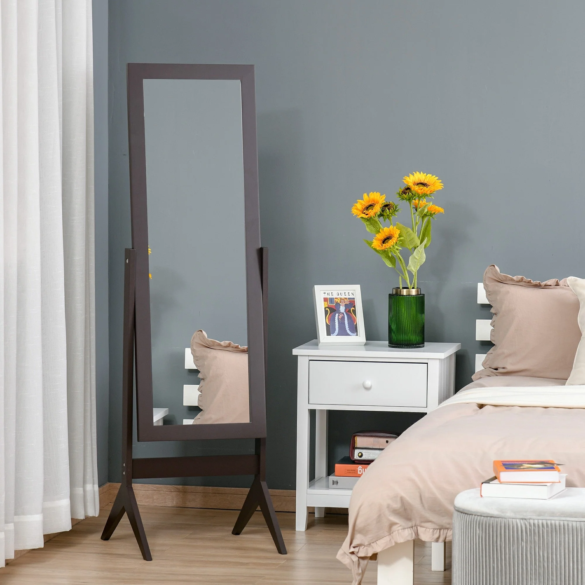 Freestanding Dressing Mirror Bedroom Tall Adjustable Angle 148x47cm Brown - Image 2