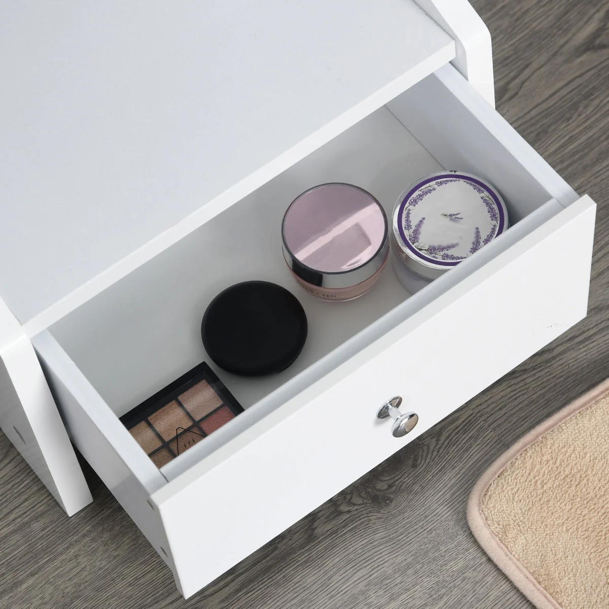 Freestanding Jewellery Cabinet Storage Mirror Armoire w/ LED Lights Hooks Drawer Hairdryer Holder Vanity Cabinet Adjustable Home Bedroom Furnishing White - Image 9