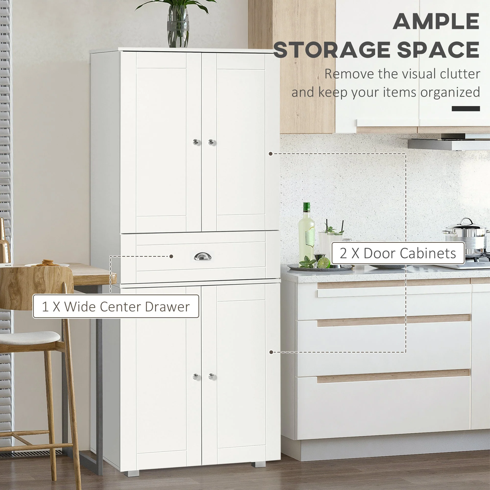 Freestanding Tall Kitchen Cupboard Storage Cabinets with Drawer and 3 Adjustable Shelves for Dining Room - Image 3