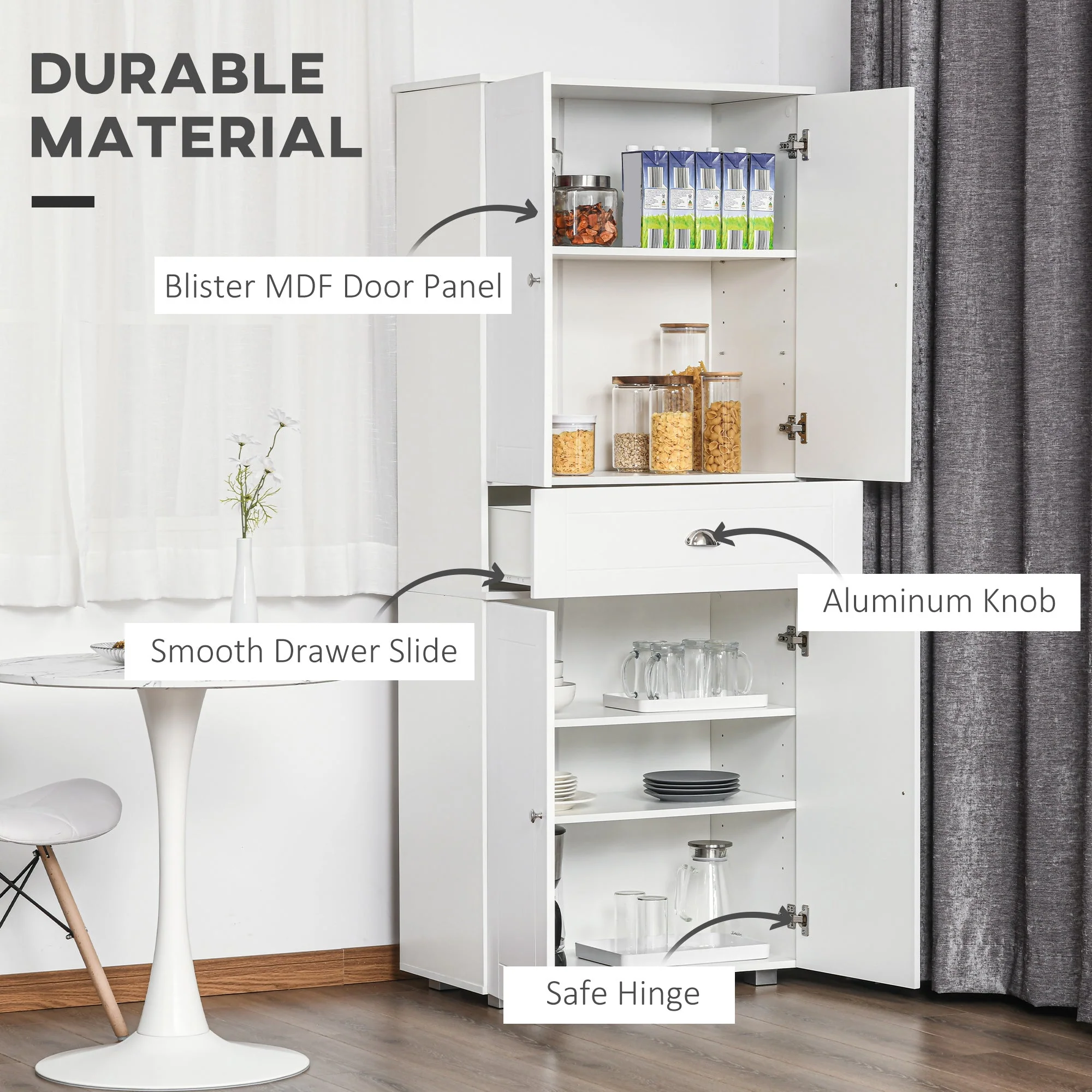 Freestanding Tall Kitchen Cupboard Storage Cabinets with Drawer and 3 Adjustable Shelves for Dining Room - Image 5