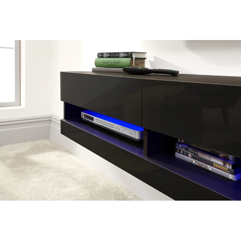 Galicia TV Unit Black 2 Shelves - Image 2