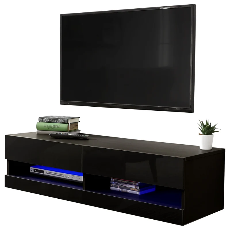 Galicia TV Unit Black 2 Shelves - Image 3