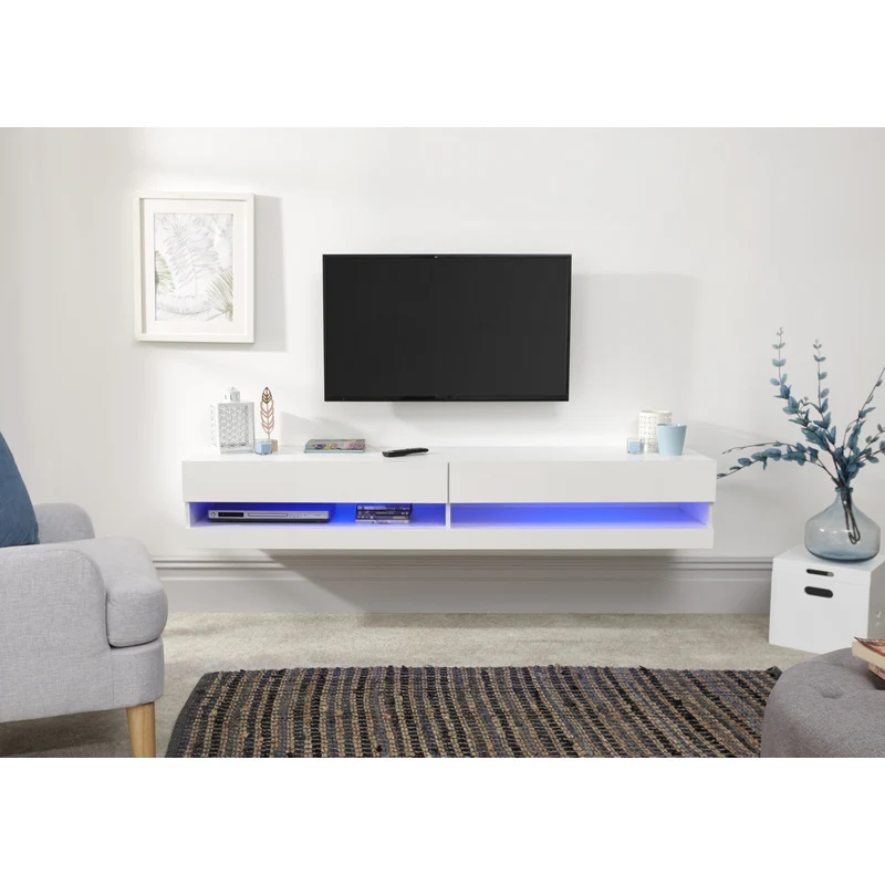 Galicia TV Unit White 2 Shelves - Image 3