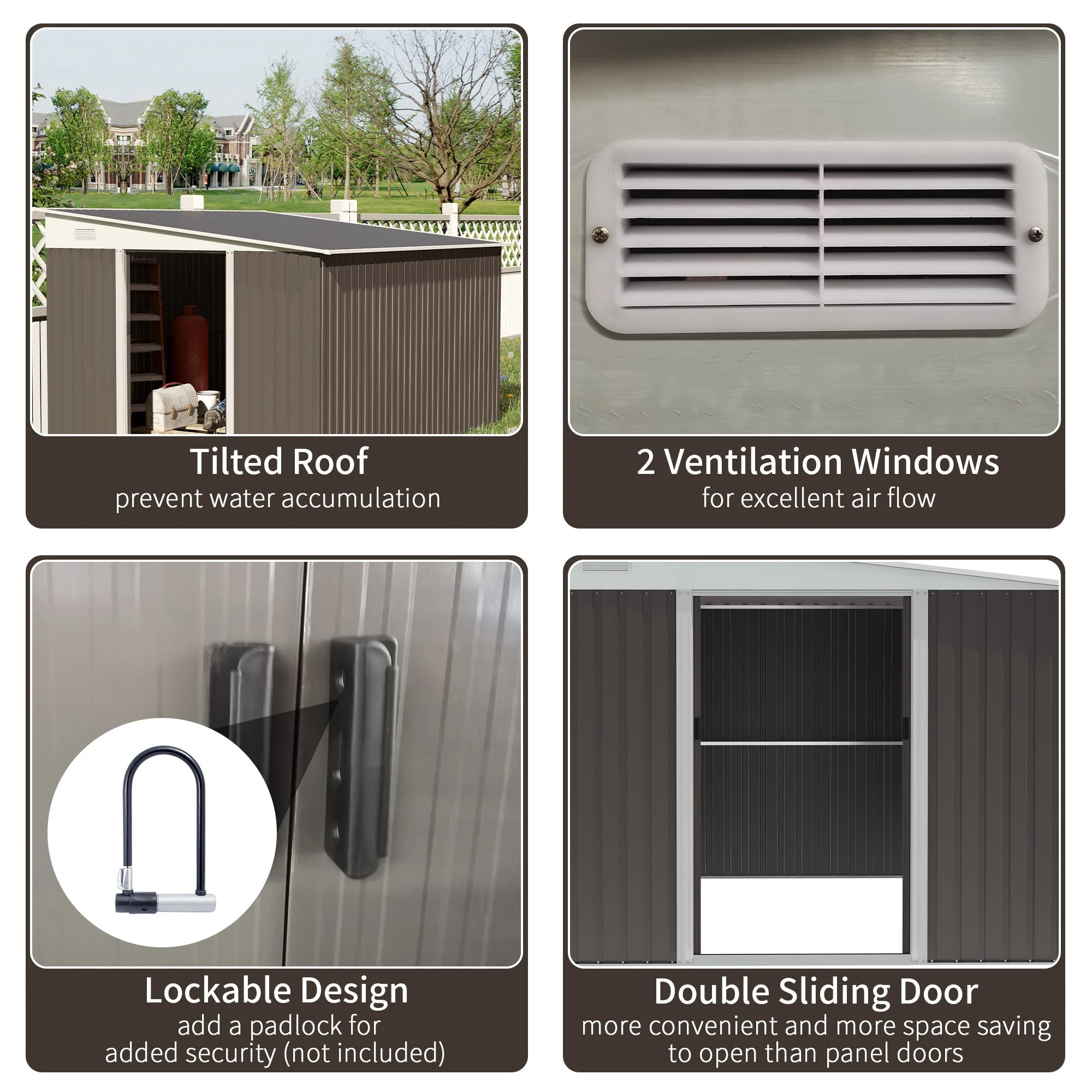 Galvanised 11.3 x 9.2' Sliding Double Door Offset Pent Garden Shed With Ventilation Steel Grey by Steadfast - Image 4