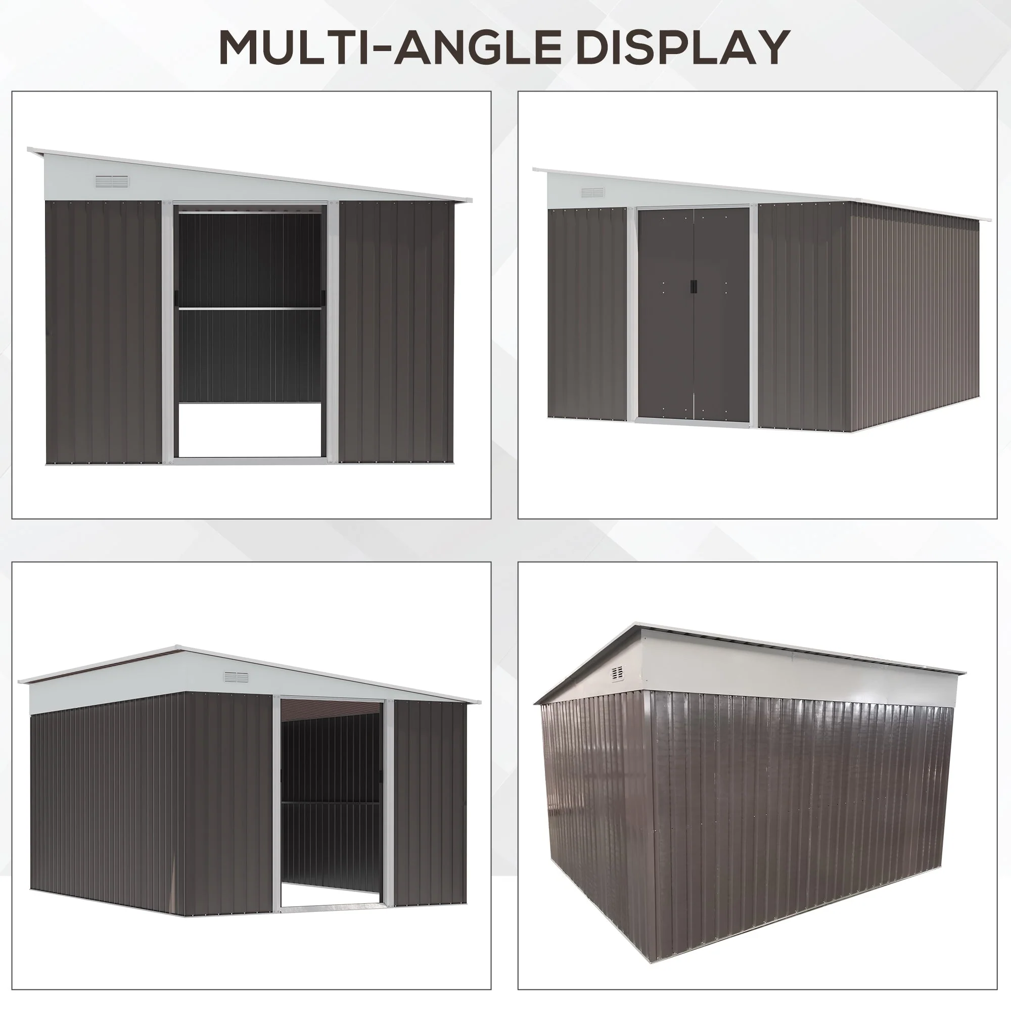 Galvanised 11.3 x 9.2' Sliding Double Door Offset Pent Garden Shed With Ventilation Steel Grey by Steadfast - Image 6