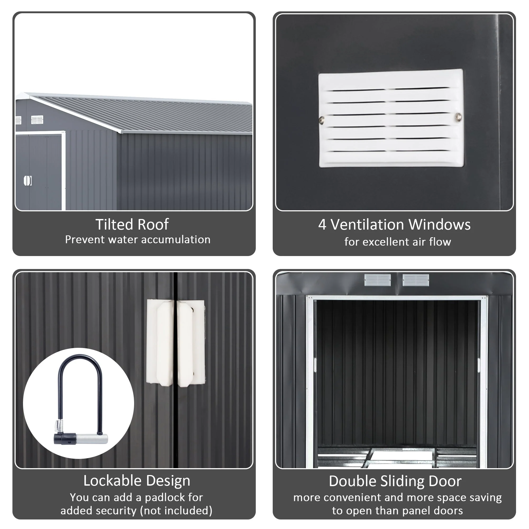 Galvanised 13 x 11' Sliding Double Door Apex Garden Shed With Ventilation Steel Grey by Steadfast - Image 4