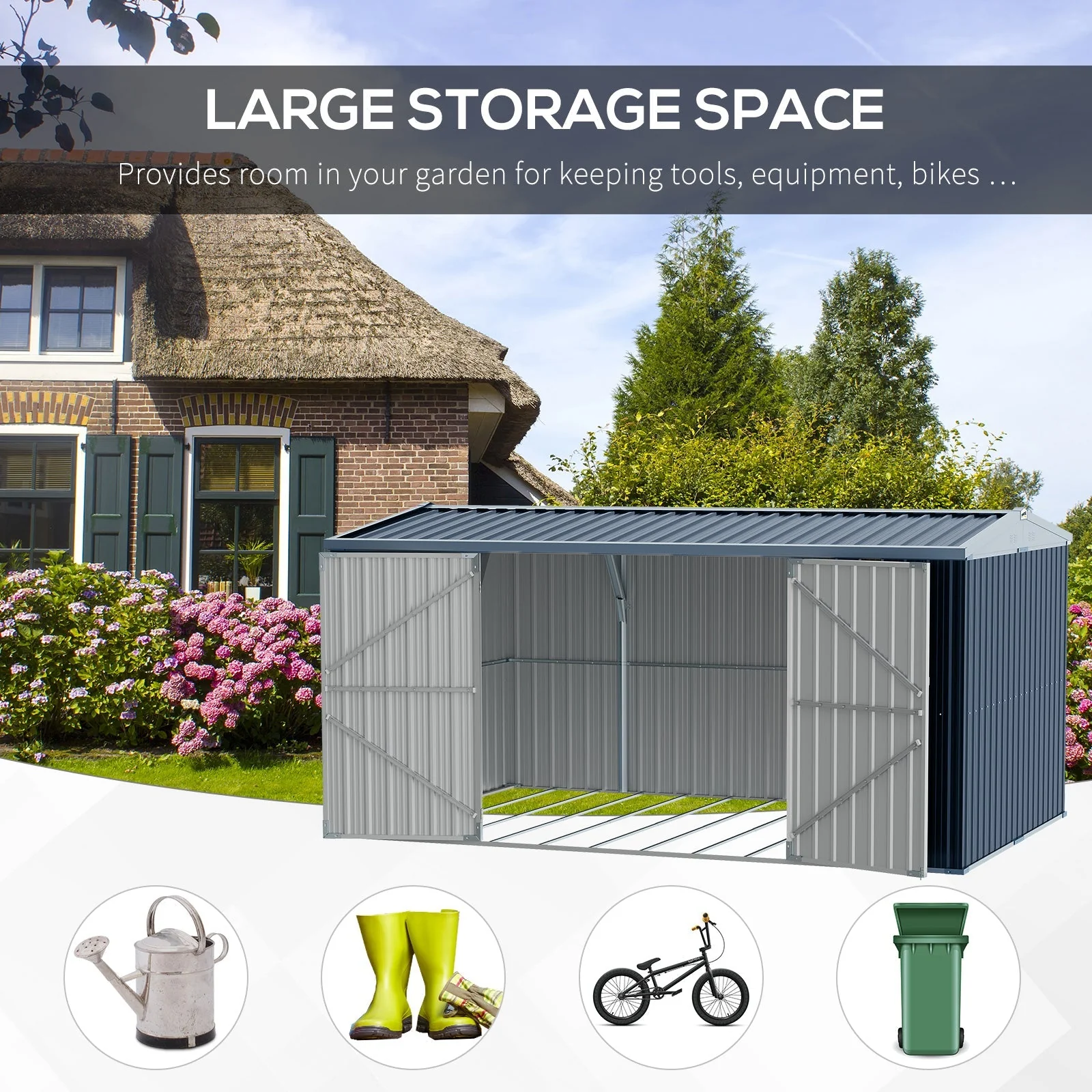 Galvanised 14 x 9' Double Door Reverse Apex Garden Shed Lockable Steel Grey by Steadfast - Image 4