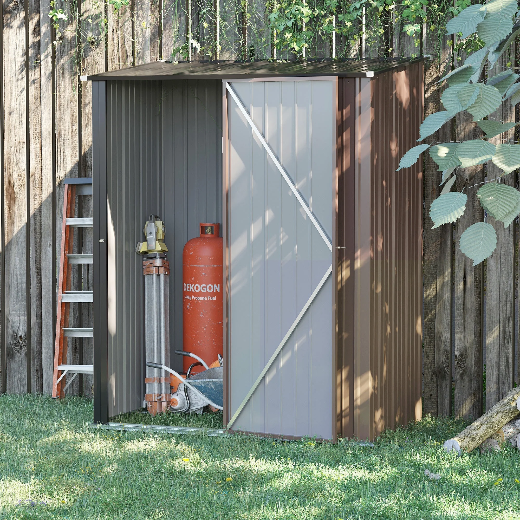 Galvanised 5.3 x 3.1' Single Door Pent Garden Store Steel Brown by Steadfast - Image 2
