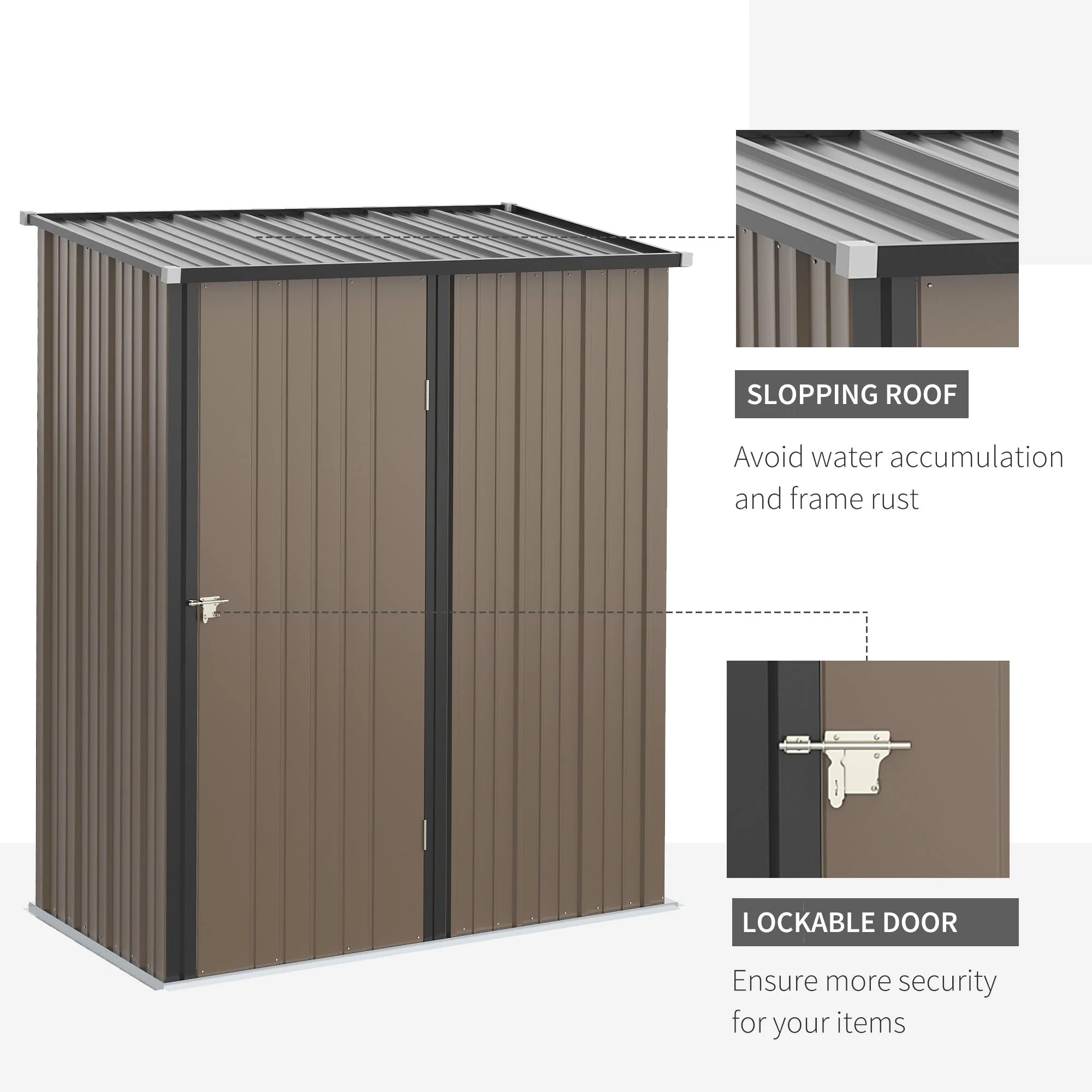 Galvanised 5.3 x 3.1' Single Door Pent Garden Store Steel Brown by Steadfast - Image 6