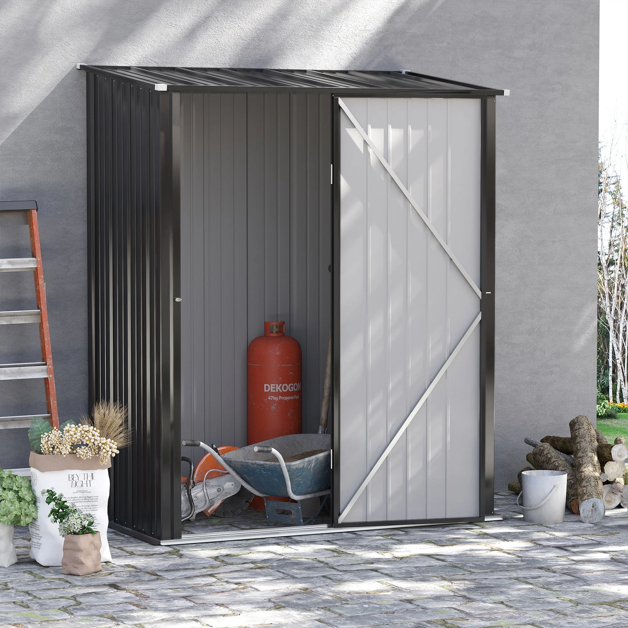 Galvanised 5.3 x 3.1' Single Door Pent Garden Store Steel Grey by Steadfast - Image 2