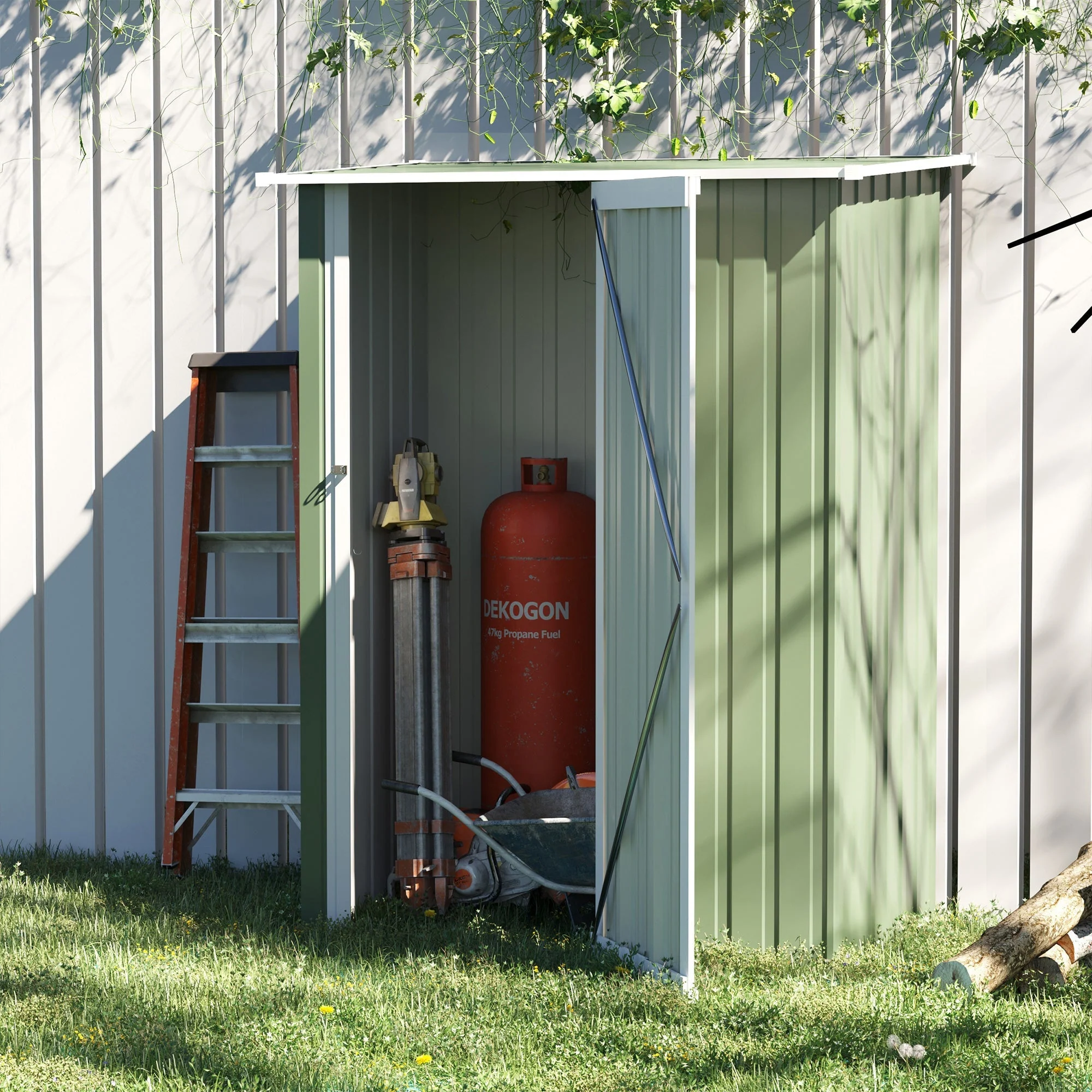 Galvanised 5 x 3' Single Door Pent Garden Store Lockable Steel Light Green by Steadfast - Image 2